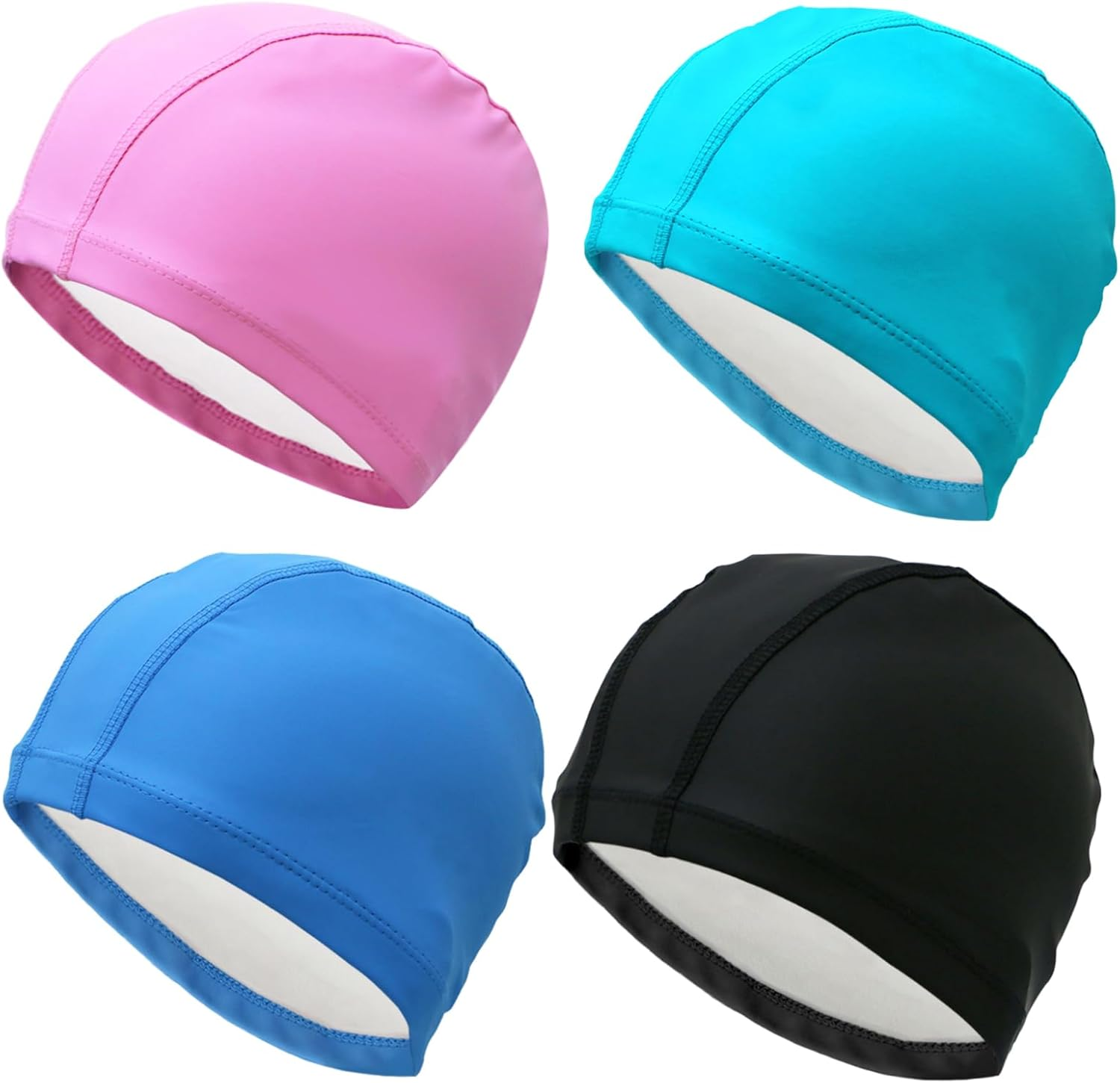 PU Waterproof Fabric Swimming Cap,Long Hair Swim Cap Shower Cap for Men Women,Set of 4 image number 3