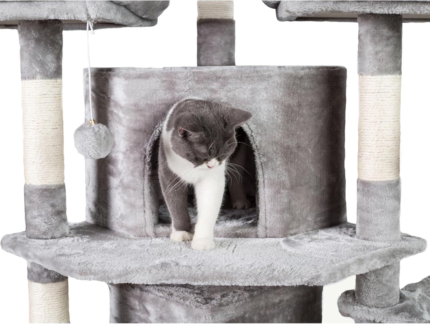 Hey-Brother XL Cat Tree, 186 Cm Cat Tower with 3 Caves, 3 Cozy Perches, Scratching Posts, Board, Activity Center Stable for Kitten/Big Cat, Light Gray MPJ032W