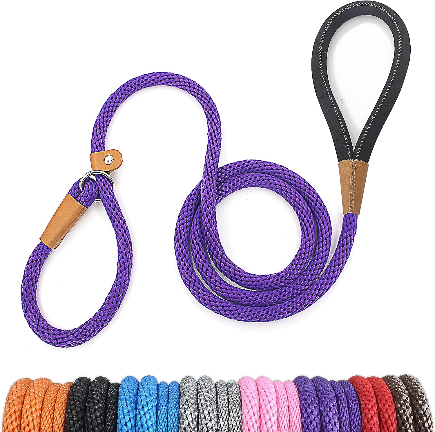 Lynxking Dog Leash Rope Strong Heavy Duty Braided Rope Slip Leads No Pull Training Lead Leashes Medium Large Dogs (5', Purple)