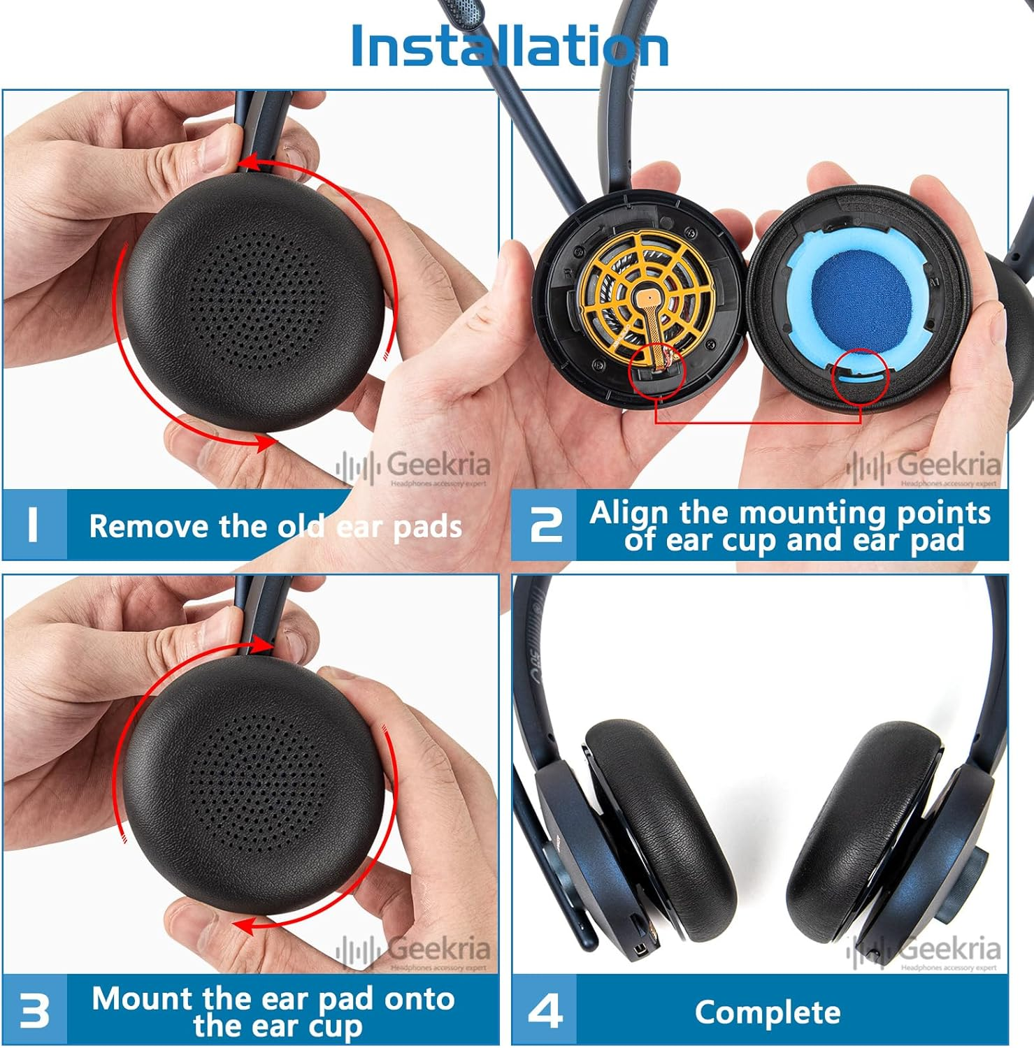 Geekria Quickfit Replacement Ear Pads Compatible with Anker Powerconf H700, H500 Headphones, Ear Cushions (Black) image number 1