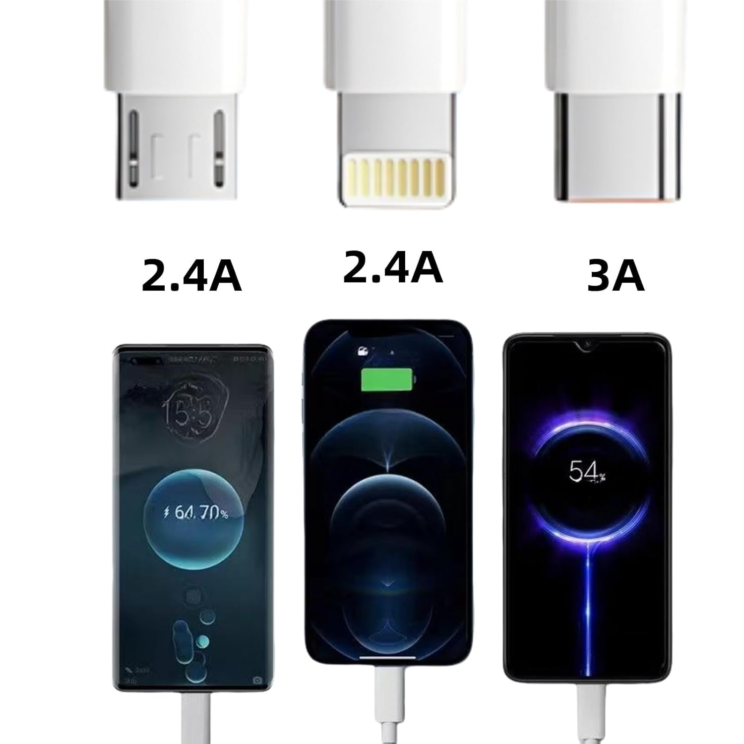 AMITOME Multi 3 in 1 USB C Car Fast Charging Cable - 1M 66W Braided USB C to USB C,IP Port and Android Port Compatible with Most Cell Phones,Ipad Pro,Air5,Macbook and More - White image number 6