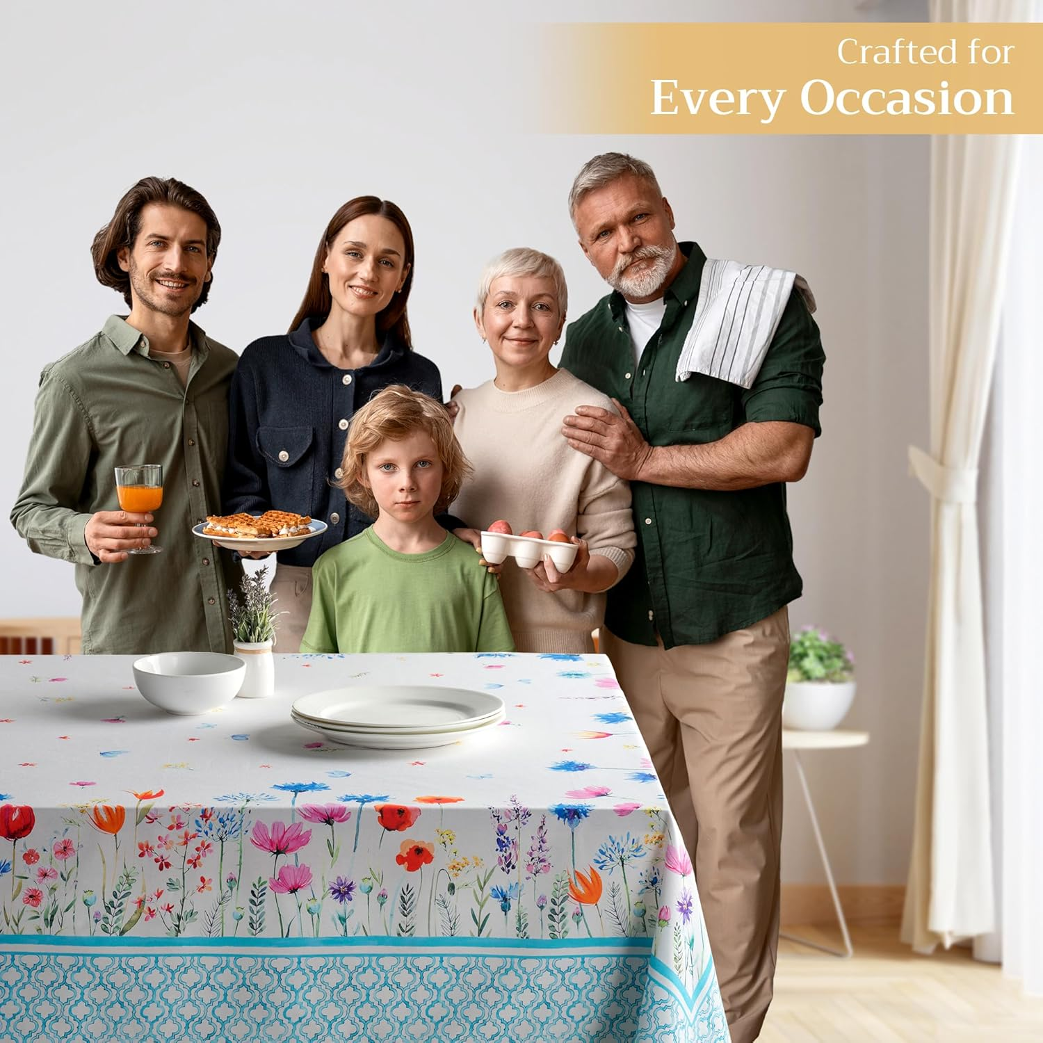 Maison D'Hermine Table Cloth Rectangle Table 100% Cotton 60 X 120 Inches Tablecloth Reusable for Dining Room, Farmhouse, Home, Party, Festive & Wedding Spring Summer - Flower in the Field image number 4