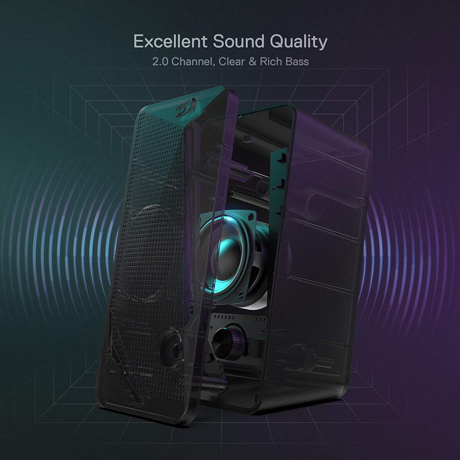 Redragon GS510 Waltz RGB Desktop Speakers, 2.0 Channel PC Computer Stereo Speaker with 4 Colorful LED Backlight Modes, Enhanced Bass and Easy-Access Volume Control, USB Powered W/ 3.5Mm Cable image number 1