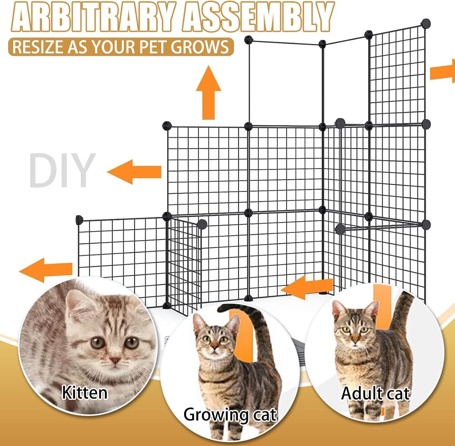 LIODUX DIY Cat Enclosure, Large Cat Cage, Indoor Cats Playpen Detachable Metal Wire Kennels, Pet Crate Large Exercise Place Ideal for 1-2 Cats, Small Animals (70 X 70 X 70CM) image number 6