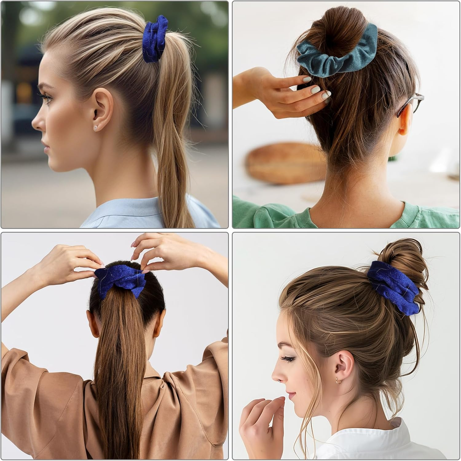 Hair Bobbles for Women, Pack of 4 Scrunchies, Velvet, Soft Elastic Hair Bands, Fashionable Braid Elastics, Ponytail Holder, Hair Accessories for Teenagers, Women, Carnival (Dark Colours) image number 2
