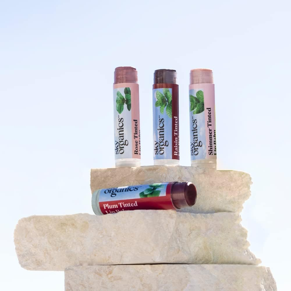 Sky Organic Tinted Lip Balm 4 Pack Assorted Colors - with Beeswax, Coconut Oil, Cocoa Butter, Vitamin E- Minty Lip Plumper for Dry, Chapped Lips- Tinted Lip Moisturizer. Made in Usa image number 3