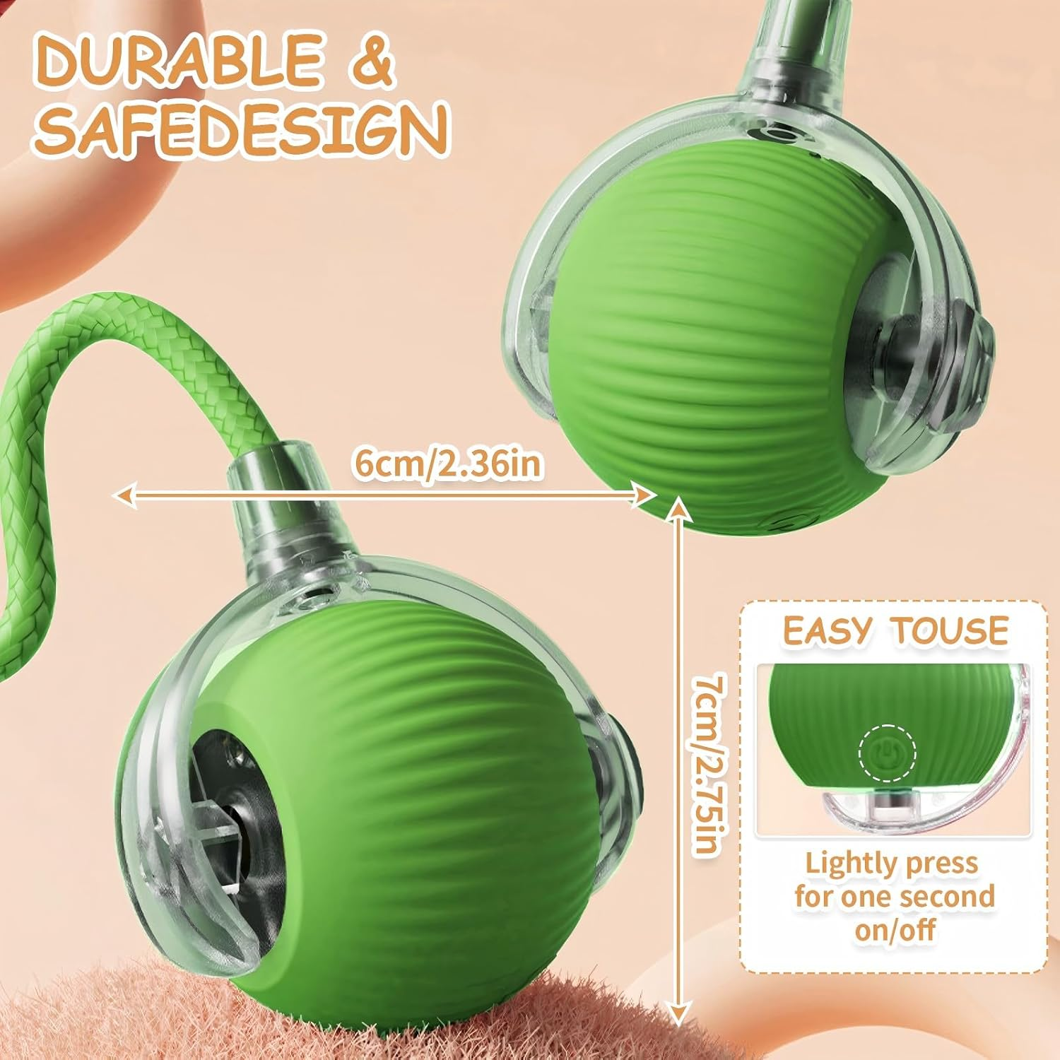 Cat'S Toy, Interactive Cat & Dog Toys for Indoor, 2025 New Agility Move Cat Balls, Automatic Cat/Kitten Toys for Bored Indoor Adult Cats, Motion Activated Cat Balls, Cat'S Favorite Gift (Green) image number 4