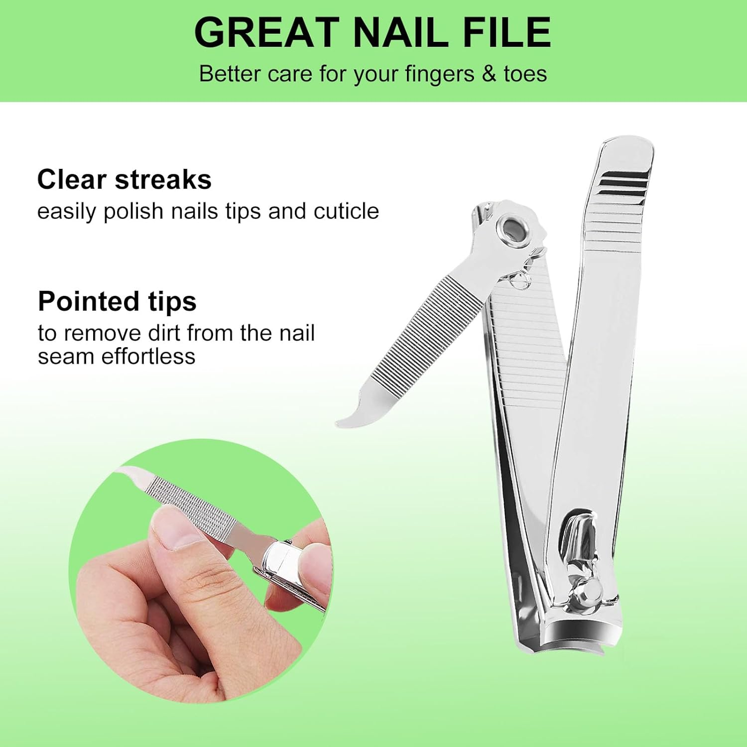 Lyvixora Nail Clippers Set, Toenail Clippers, Fingernail Clipper Cutters, Stainless Steel with Ultra Sharp Curved Blades and File, Nail Clippers for Men Women Kids(Large & Small) image number 4