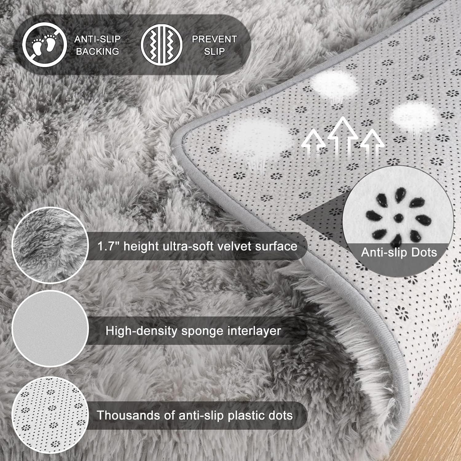 Large Area Rugs for Living Room, Ultra Soft Indoor Modern Fluffy Bedroom Carpets, Washable Furry Throw Rugs Area Carpets for Children Home Decor Nursery Rug (Light Grey,50 X 80 CM) image number 6