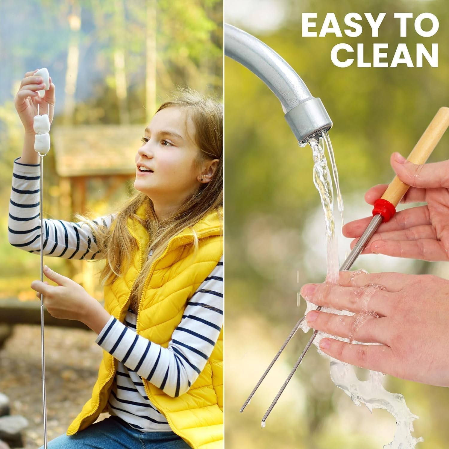 Kitchen Smores Sticks - 8 Pack, 32" Telescopic Marshmallow Roasting Sticks for Fire Pit Extra Long - Marshmallow Sticks for Fire Pit - Smores Skewers - Marshmallow Roasting Skewers image number 4