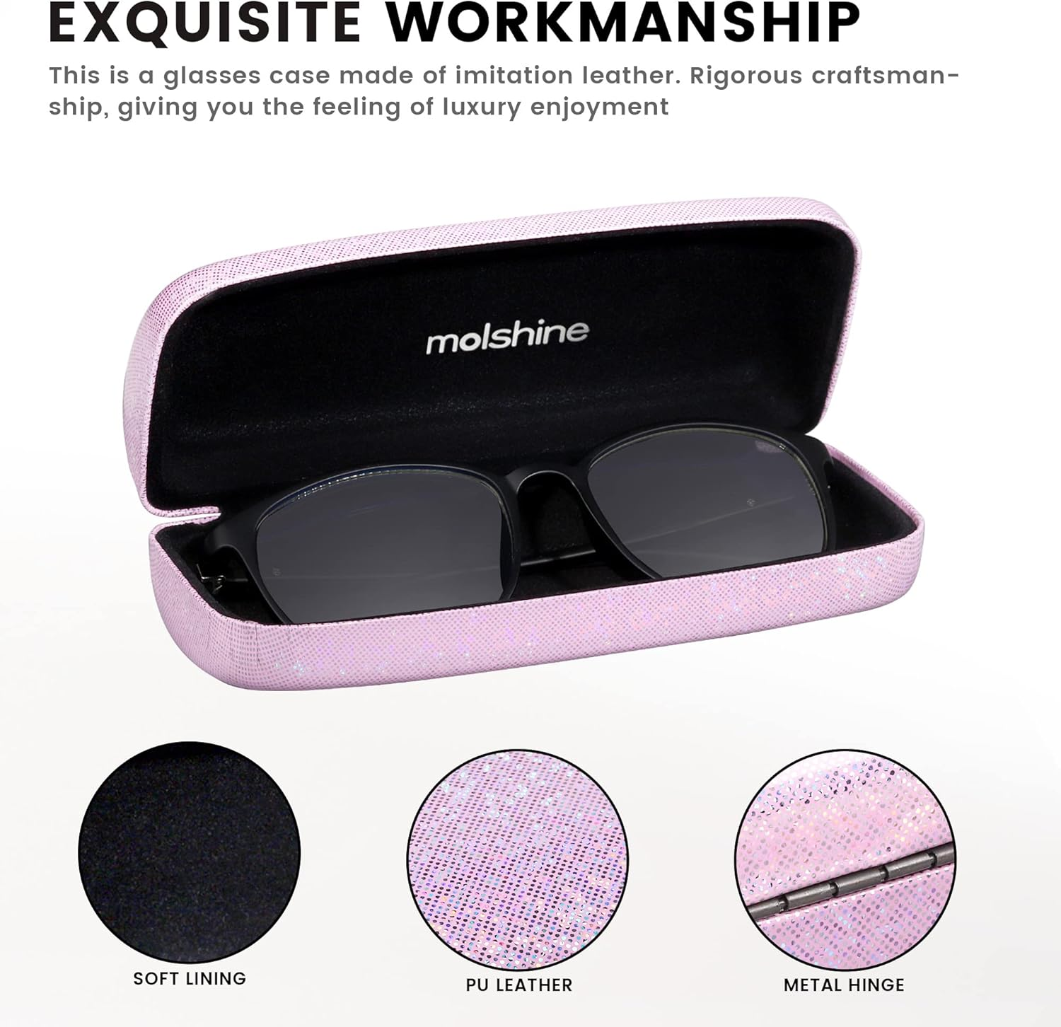 Molshine 2 Pieces Hard Shell Glasses Case,Laser Eyeglasses Case for Women or Men Small Sunglasses image number 4