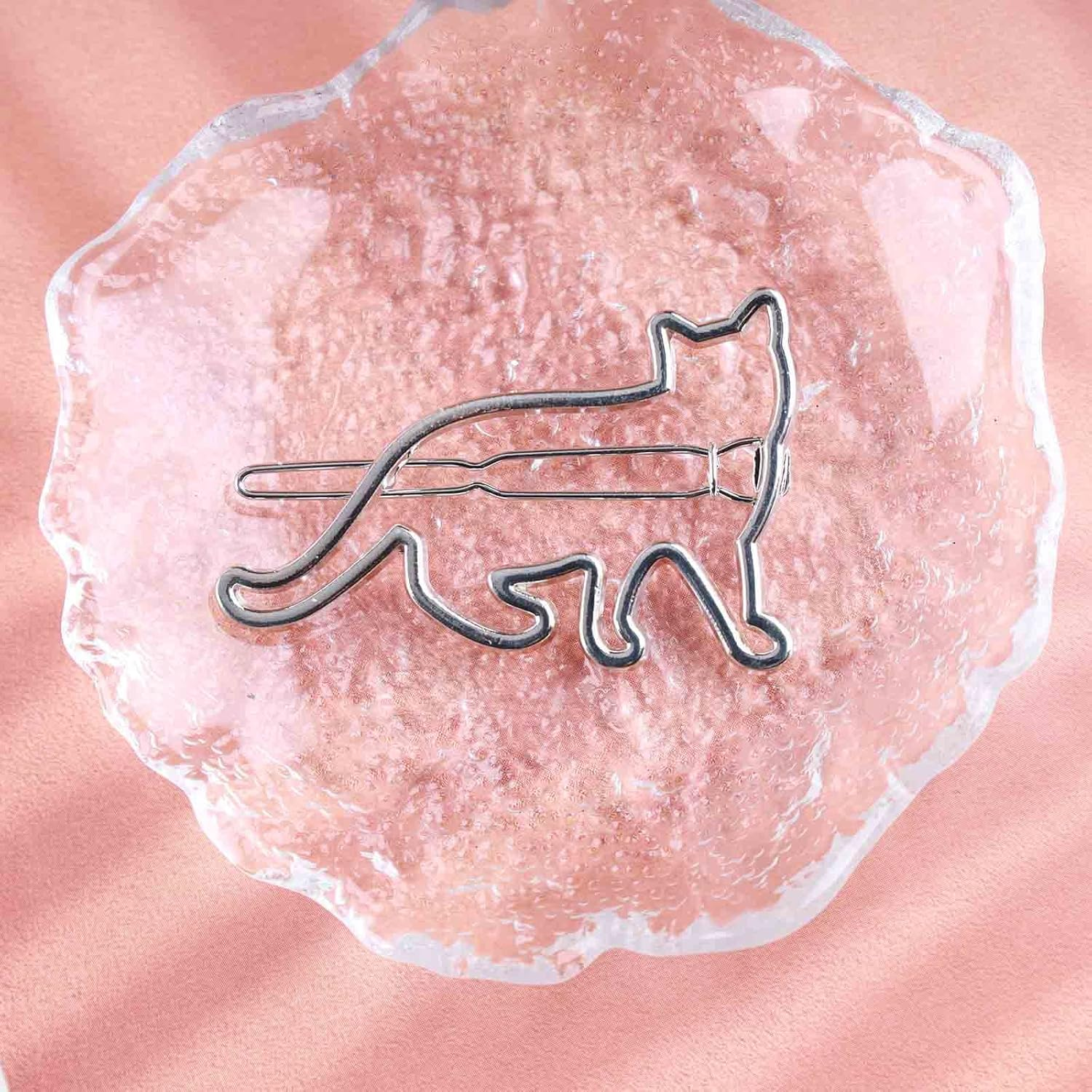 Iaceble Cat Hairclip Barrette Silver Animal Hairpins Clip Hollow Cat Side Clip Hairpin Minimalist Metal Hair Clips Decorative Hair Accessories for Women and Girls Headdress image number 4