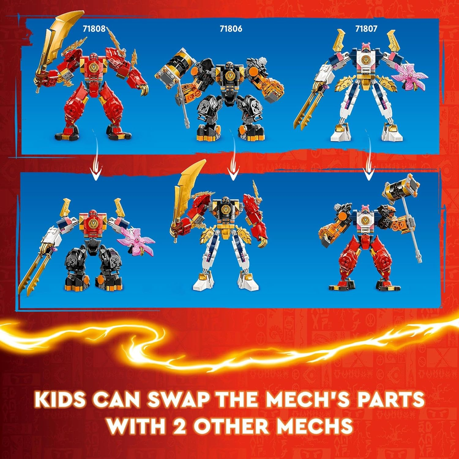 LEGO NINJAGO Kai&rsquo;S Elemental Fire Mech Toy for 7+ Year Old Boys & Girls, Action Figure Building Set from the Dragons Rising TV Show, Kids' Ninja Toys with Kai and Zane Character Minifigures 71808 image number 5