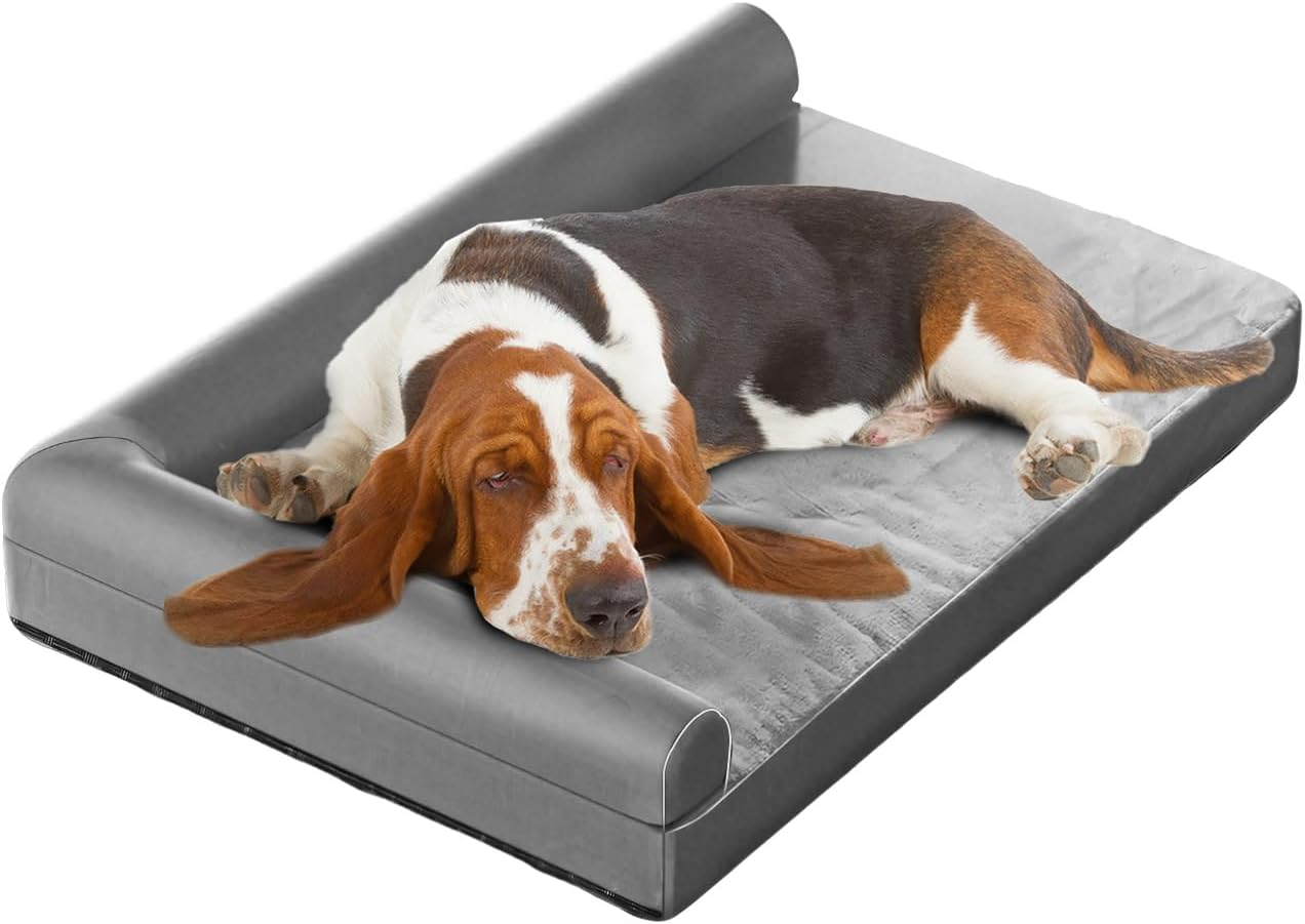 Large Dog Beds, Dog Sofa Couch Pet Bed with Removable Washable Cover for Pet, Soft Memory Foam Bed with Cushion 100Cm X 60Cm Gray image number 2