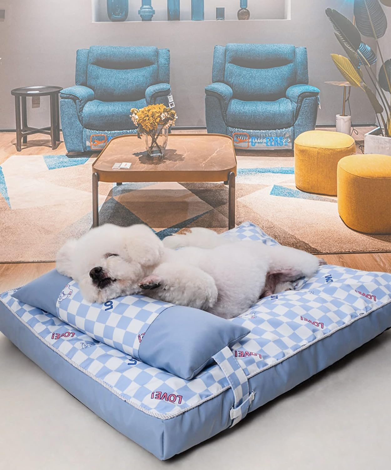 Pet Bed, Fluffy, Bed Bed, for Dogs and Cats, Square, Pets, All Seasons, Pet Sofa, Pet Cushion, Pet Bed with Removable Pillow (M, Light Blue) image number 4