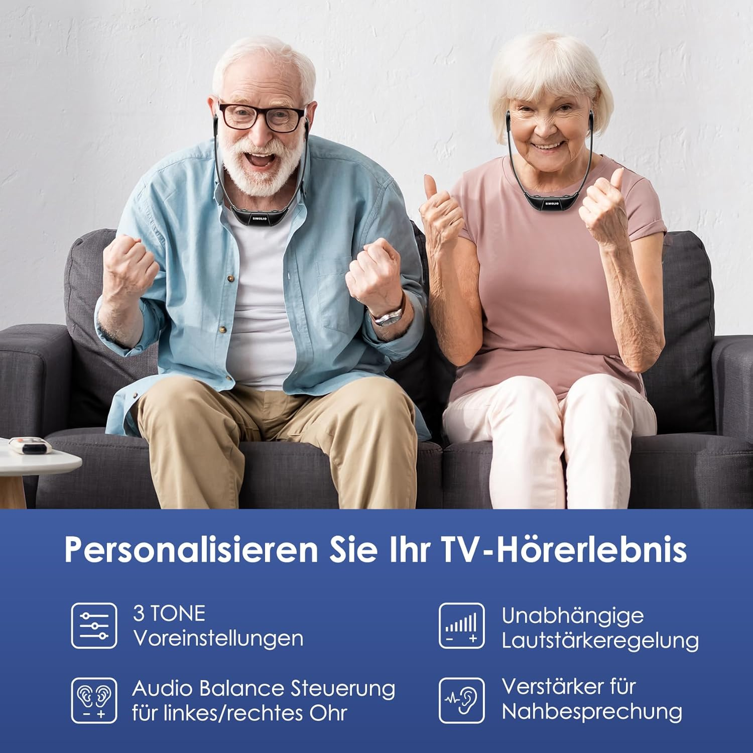 SIMOLIO Duo Wireless TV Headphones with By-Pass, Wireless Headphones for Tvs and Music Systems with L/R Balance Volume Control, Hearing Amplifier for Ambient Sound, Earphones for Seniors image number 2