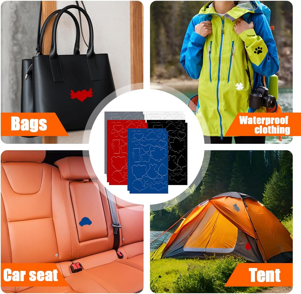 NILLOS Self Adhesive Nylon Patches, 10 PCS Waterproof Fabric Repair Patches for Puffer Jackets, Coats, Tents, Sleeping Bags (9.64 * 5.7 In) image number 6