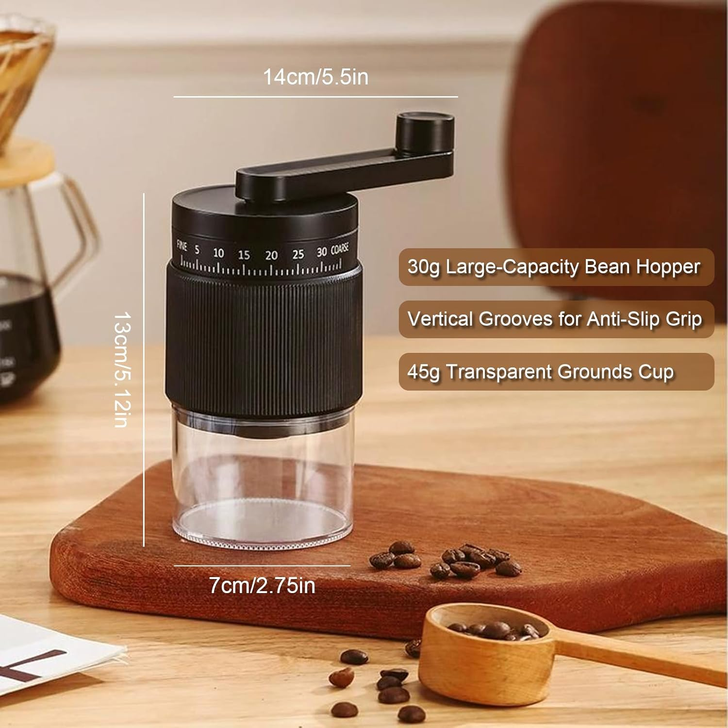 Portable Manual Coffee Grinder,Hand Coffee Bean Grinder,35 Adjustable Grind Settings for Aeropress,French Press, Drip, Espresso,Conical Ceramic Burr,30G Capacity,Perfect for Home and Travel image number 3