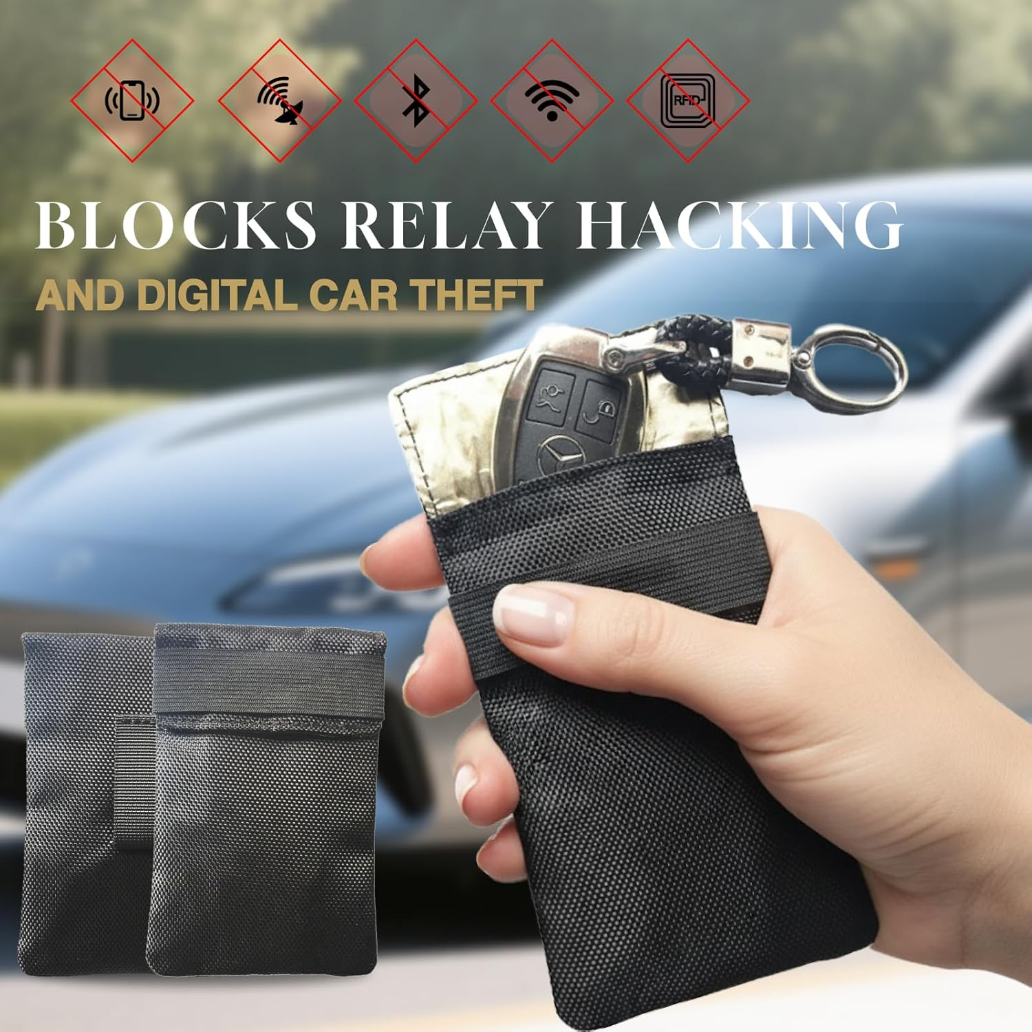 Faraday Bag for Keyfobs (2-Pack), RF Shielding Protective Case for Smart Keys, Transmitters, and Small Electronics, Vehicle Security, Anti-Hacking Signal Blocker, and EMF Protection image number 3