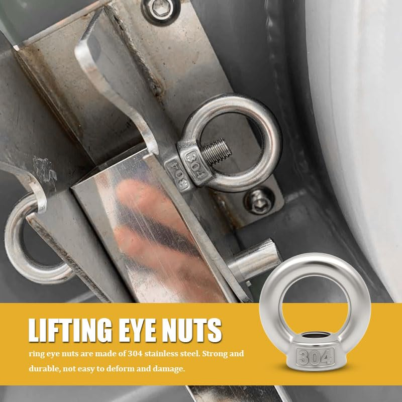 Stainless Steel M10 Lifting Eye Nuts 5 Pack - Female Threaded Lifting Hardware for Marine/Roofing/Safety Loads