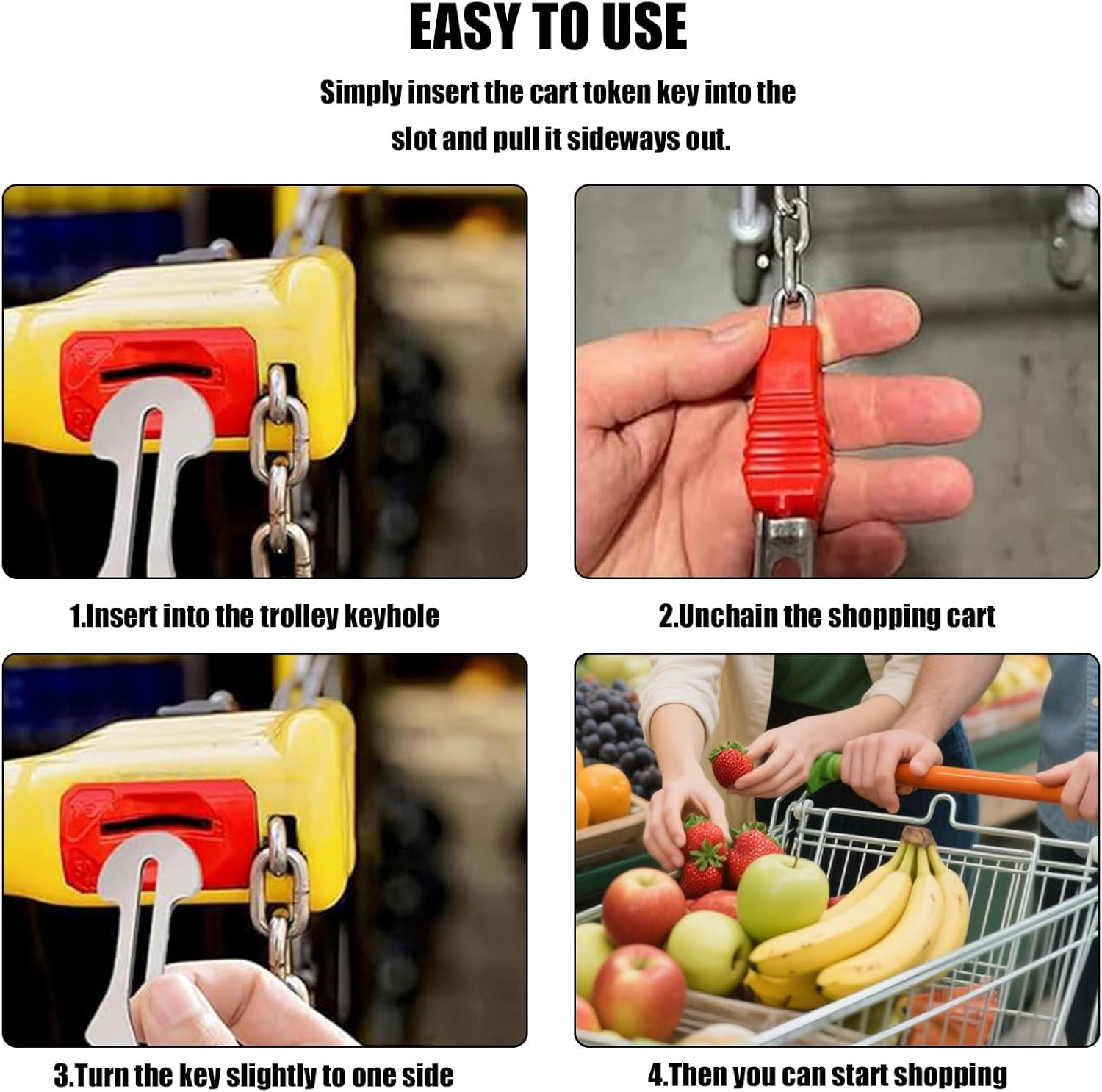 Xolixorium 6Pcs Stainless Steel Trolley Key, Metal Cart Unlock Tool with Keychain Ring, Shopping Cart Release Key for Retail Stores, 6 Pack image number 5