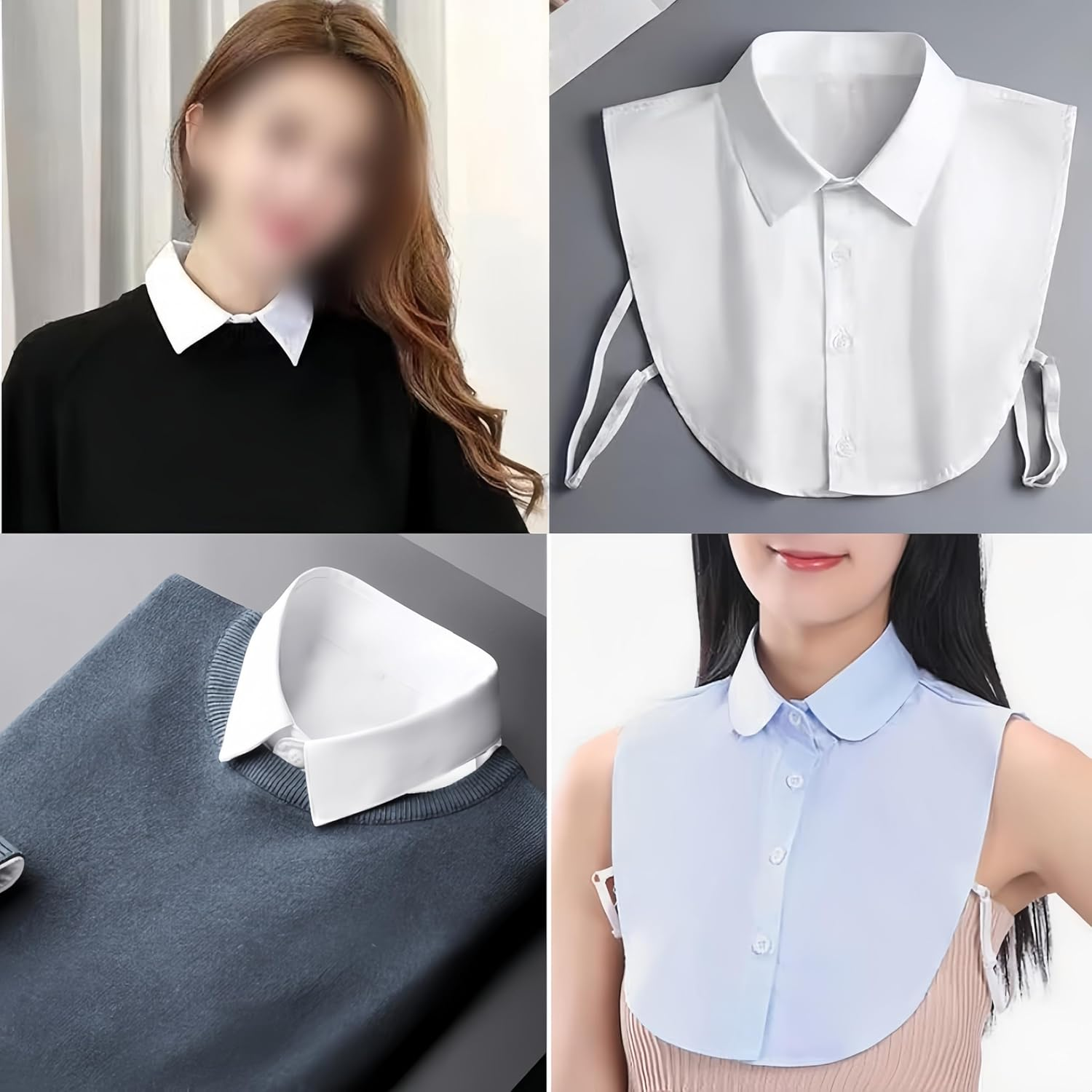 Aknebriax 3 Pieces Fake Detachable Square Collar,Half Shirts Collar Blouse False Collar Top for Women Girls Outfits(Black,Blue,White) image number 3
