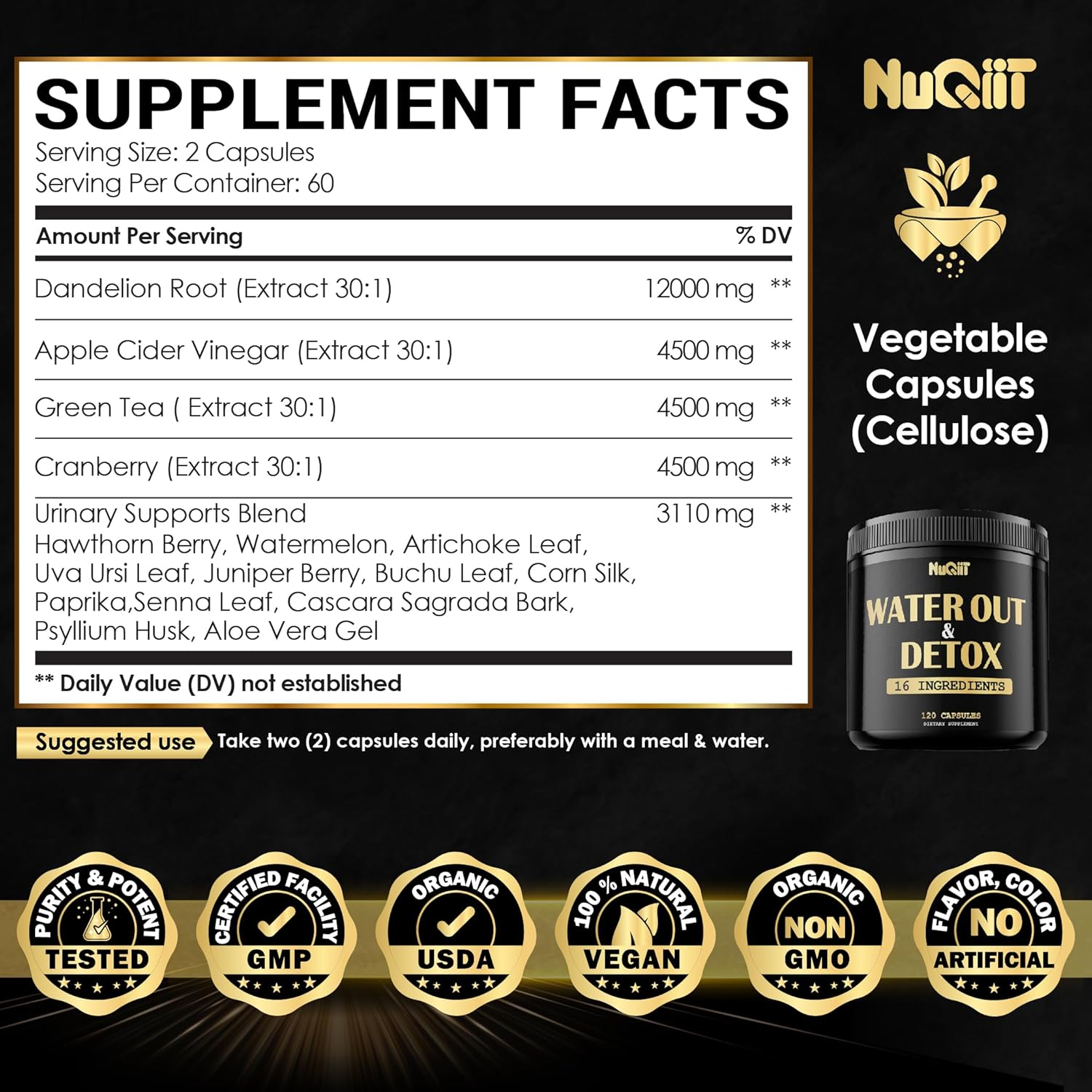 Water Out Supplement with Dandelion Root, Apple Cider Vinegar & More - 120 Capsules for 2-Month Supply image number 5