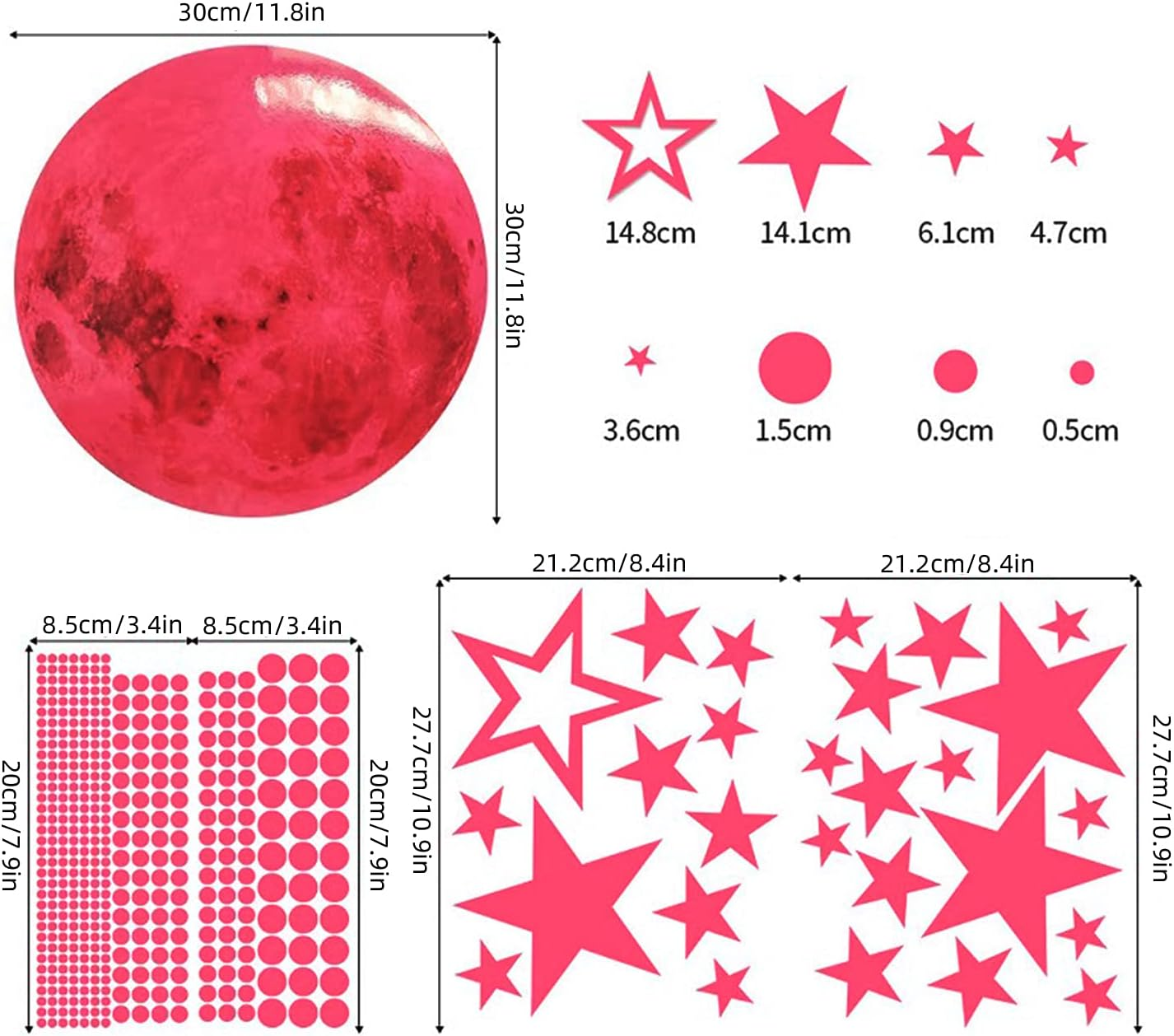 Glow in the Dark Stickers, 435Pcs Self Adhesive Luminous Moon Stars Wall Stickers, PVC Decorative Nursery Wall Stickers for Girls Boys Bedroom (Pink) image number 2