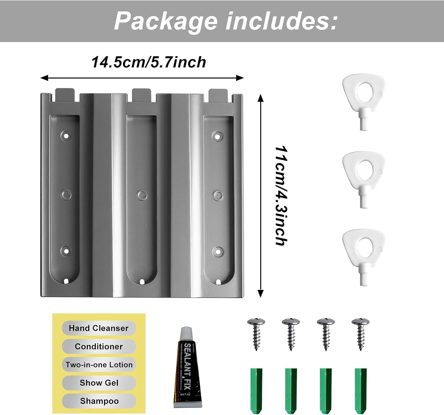 ILIKEPOW Shampoo & Conditioner Dispenser - Wall Mount 3 Chamber 250ML Soap Dispenser for Bathroom, Home & Kitchen (Silver) - Silver,Transparent image number 5