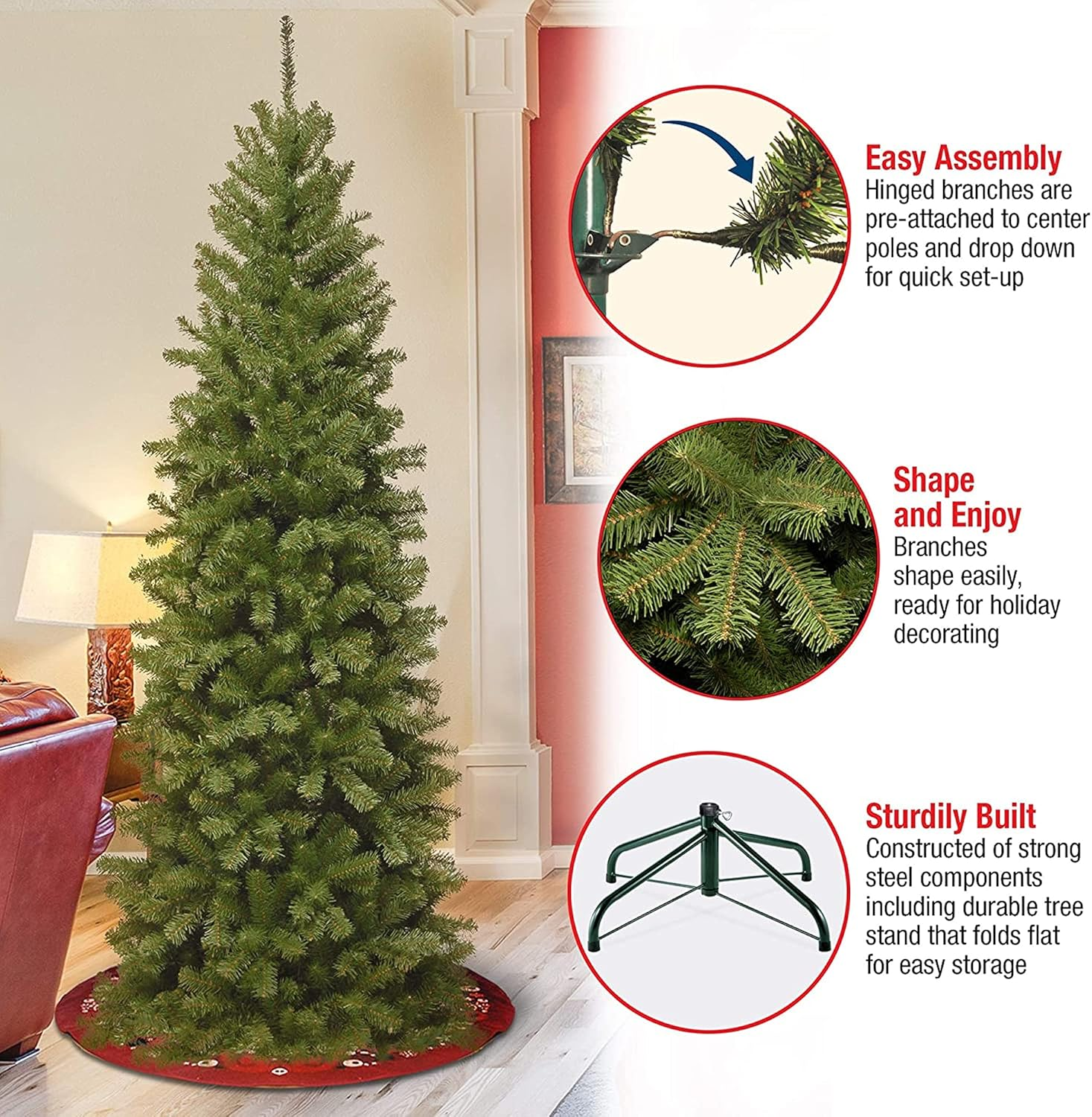 National Tree Company Artificial Slim Christmas Tree, Green, North Valley Spruce, Includes Stand, 6.5 Feet image number 6