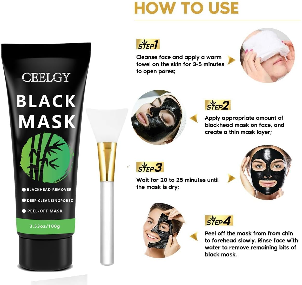 CEELGY Blackhead Remover Peel-Off Mask,Face Mask Skincare Peel off for Blackhead, Dirt, Purifying and Pores Shrinking for All Skin Types, for Men&Women 100G image number 5