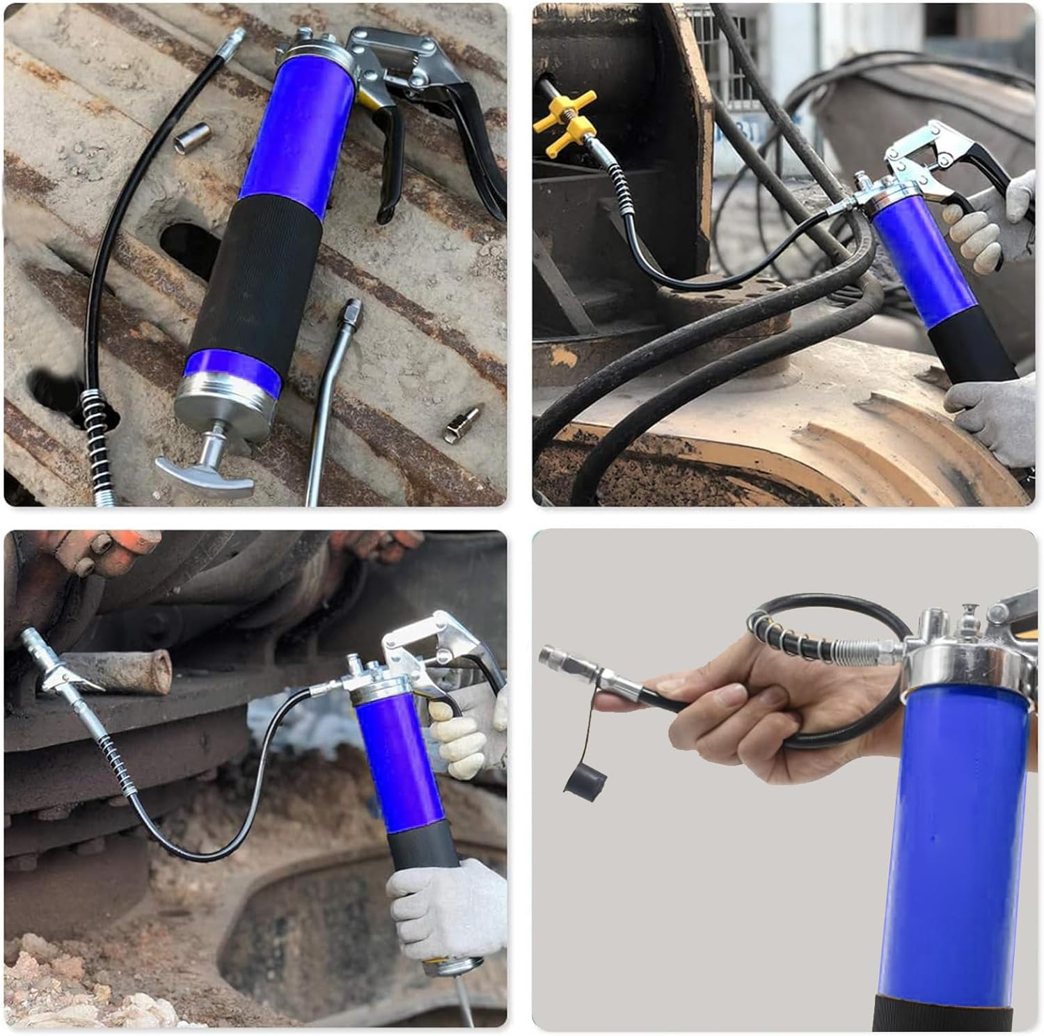 Grease Gun, 6000 PSI Heavy Duty Pistol Grip Grease Gun, 3 Flex Hose, 1 Extension Straight Pipe, 1 Sharp Type Nozzle and 1 Normal Coupler, Blue image number 1