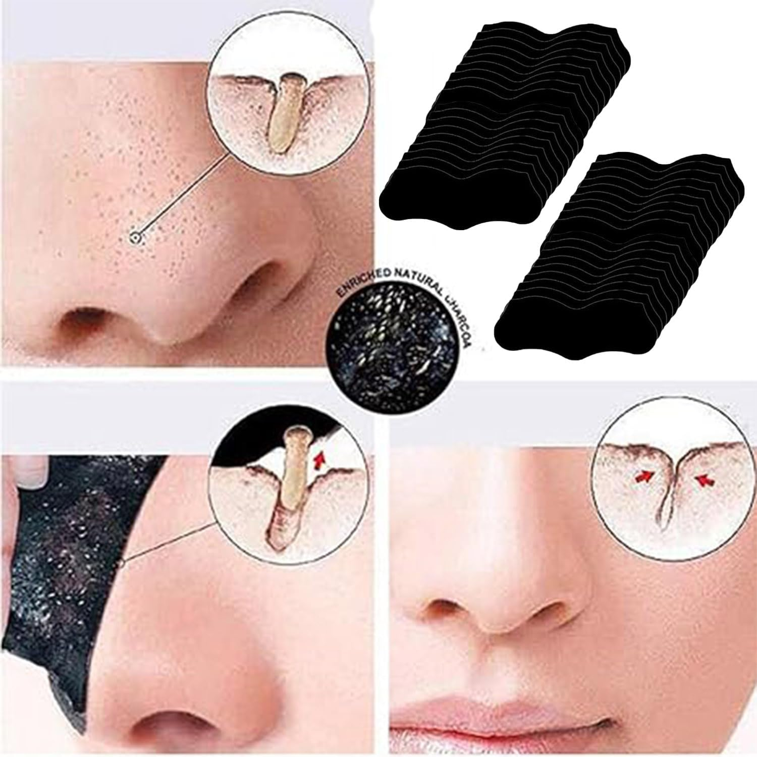 100Pack Blackhead-Removing Nose Strips, Blackhead Pore Strips, Charcoal Black Deep Cleansing Nose Strips for Men and Women (Black） image number 6