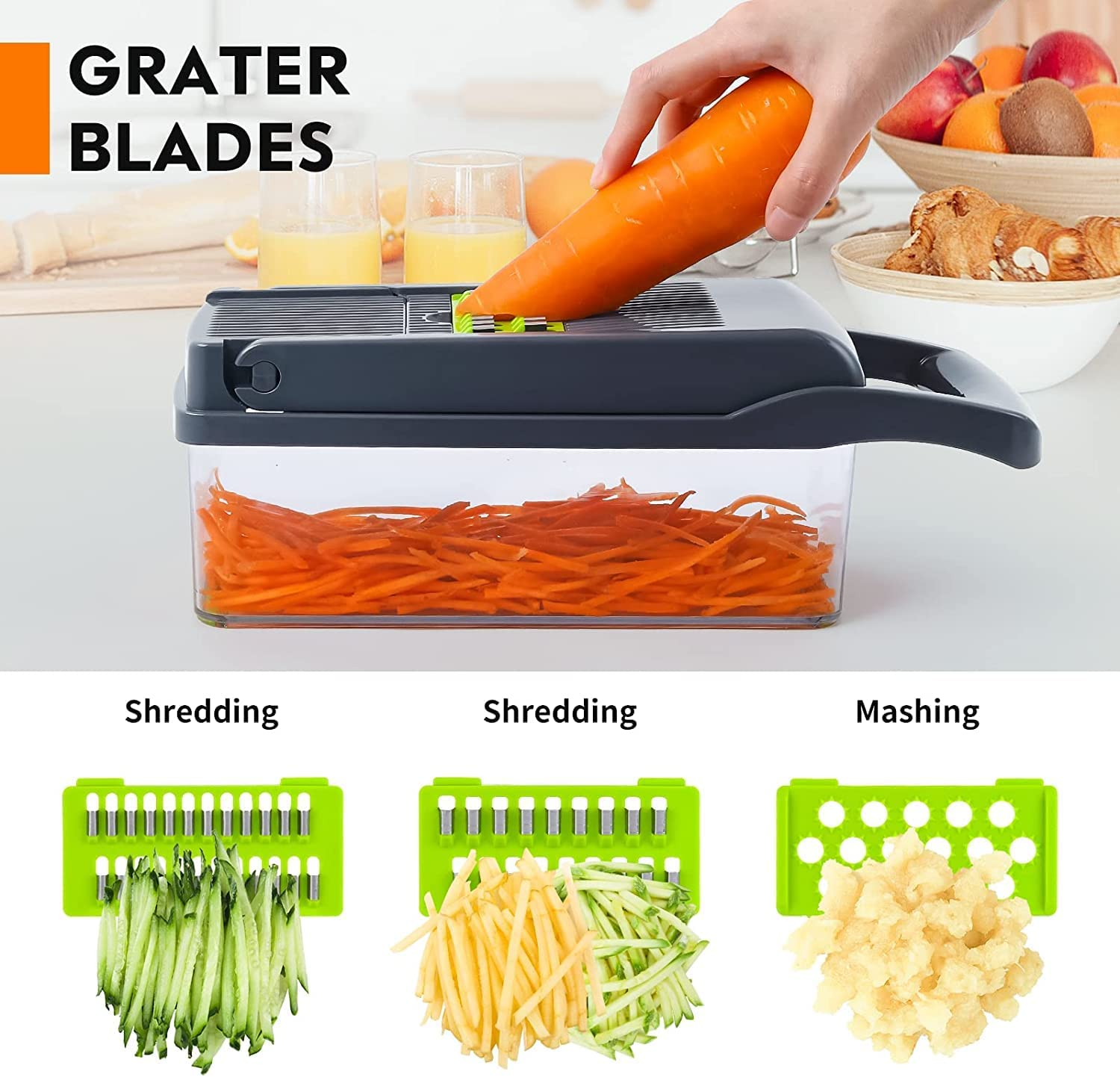 MEALIHOM 15 in 1 Vegetable Chopper Onion Chopper Mandolin Slicer Food Chopper Slicer Dicing Machine Cutter Veggie Chopper with 8 Blades Potato Carrot Garlic Chopper image number 2