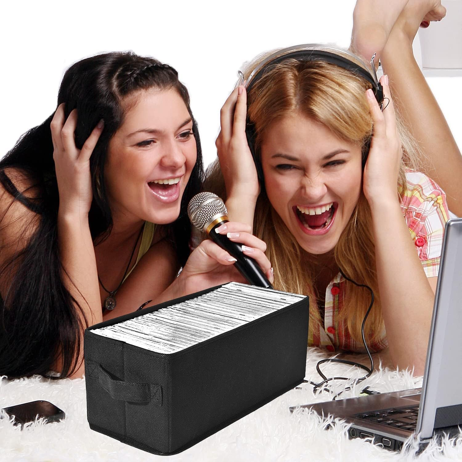 UENTIP CD Storage Boxes - Pack of 4 CD Case Storage - 13.2" X 5.9" X 5.3", Holds 30 Full Cds, 60 Slim Cds, 165 Discs in Sleeves - Black (4 Pack) image number 4