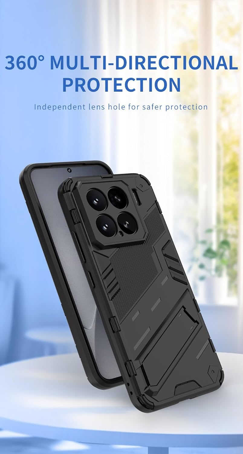 SEAHAI Case for Xiaomi 15 5G, [Military Shockproof Case] Ultra Thin Hard PC Soft TPU Protective Mobile Phone Case with Sturdy Foldable Stand - Black - Green image number 2