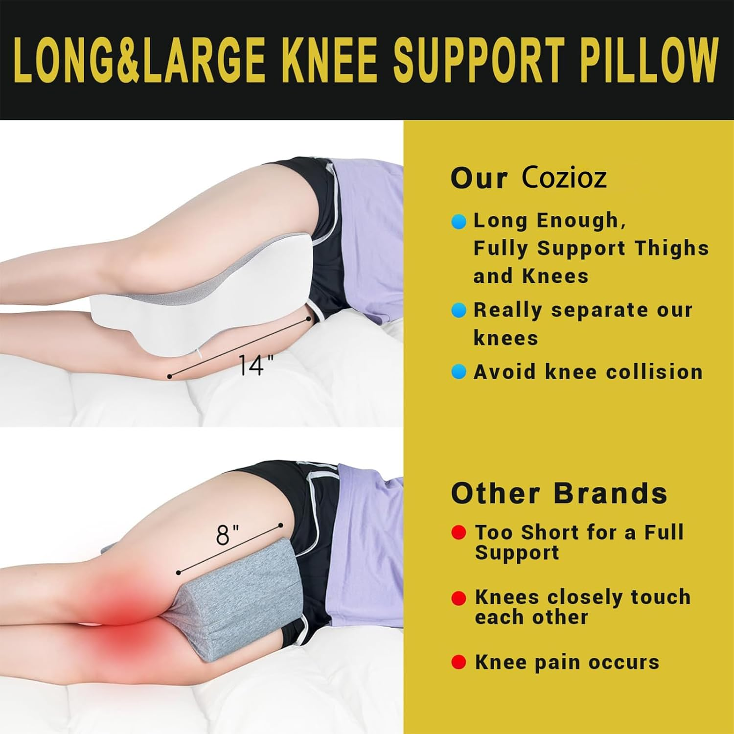 Long Knee Pillow for Side Sleepers &ndash; Full Thigh and Knee Support for Sciatica, Back, Hip, and Joint Pain Relief &ndash; Aligns Spine and Relieves Pressure &ndash; Large, Gray Leg Pillow for Sleeping image number 3
