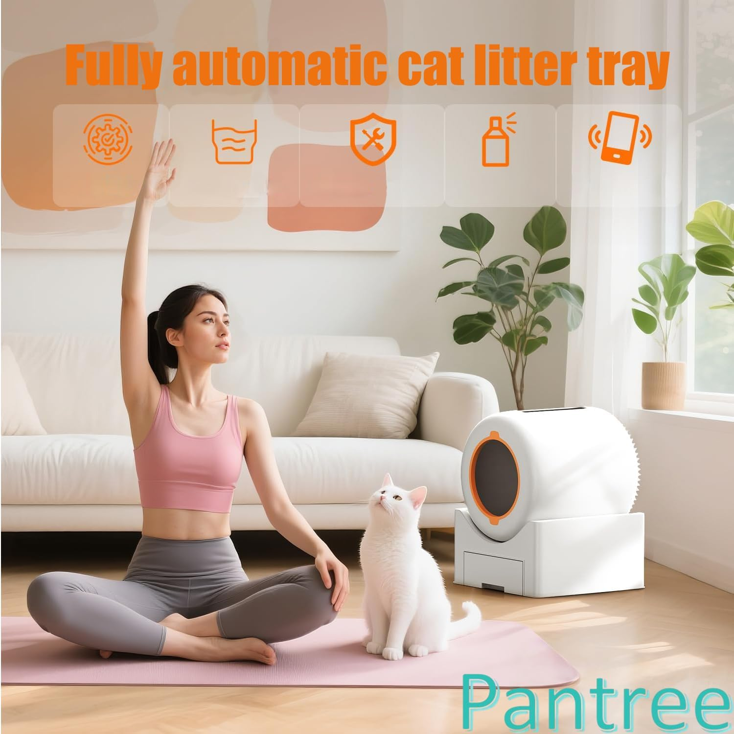 PANTREE Self Cleaning Cat Litter Box, 65L Large Automatic Smart Litter Box for Multiple Cats, App Control & Safety Sensors, Odor-Free Electric Kitty Toilet with Mat & Waste Liners (White) - Garbage Bag image number 7