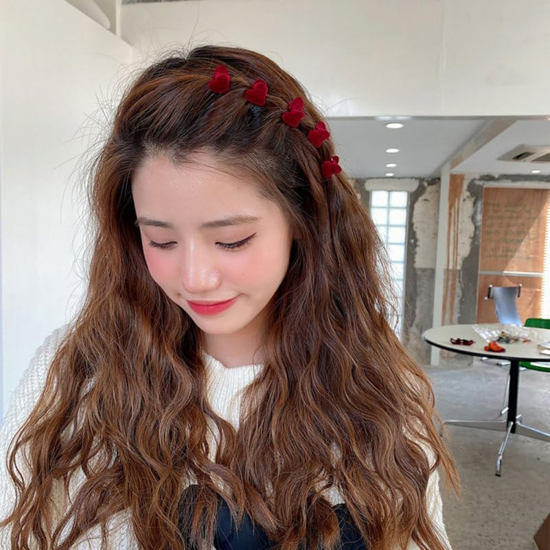 Beavorty Mini Red Heart Hair Clips 10 Pieces Small Flocking Hair Clips Hair Accessories for Women Ideal for Short Hair, Thick and Thin 2.0 X 1.5 X 1.5 Cm image number 1