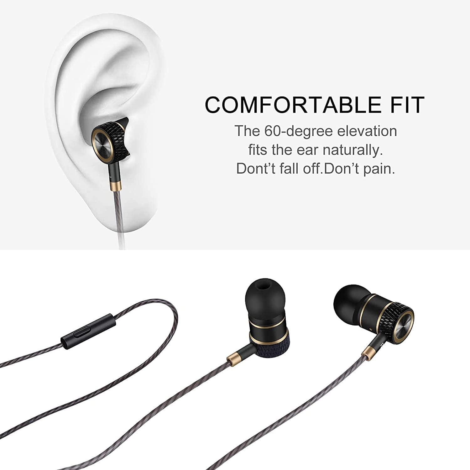 GAMURRY In-Ear Headphones with Cable and Microphone, USB Type-C Wired Headphones with Volume Control, Noise and Stereo Sound Isolation, Compatible with Smartphones, Black & Gold image number 5