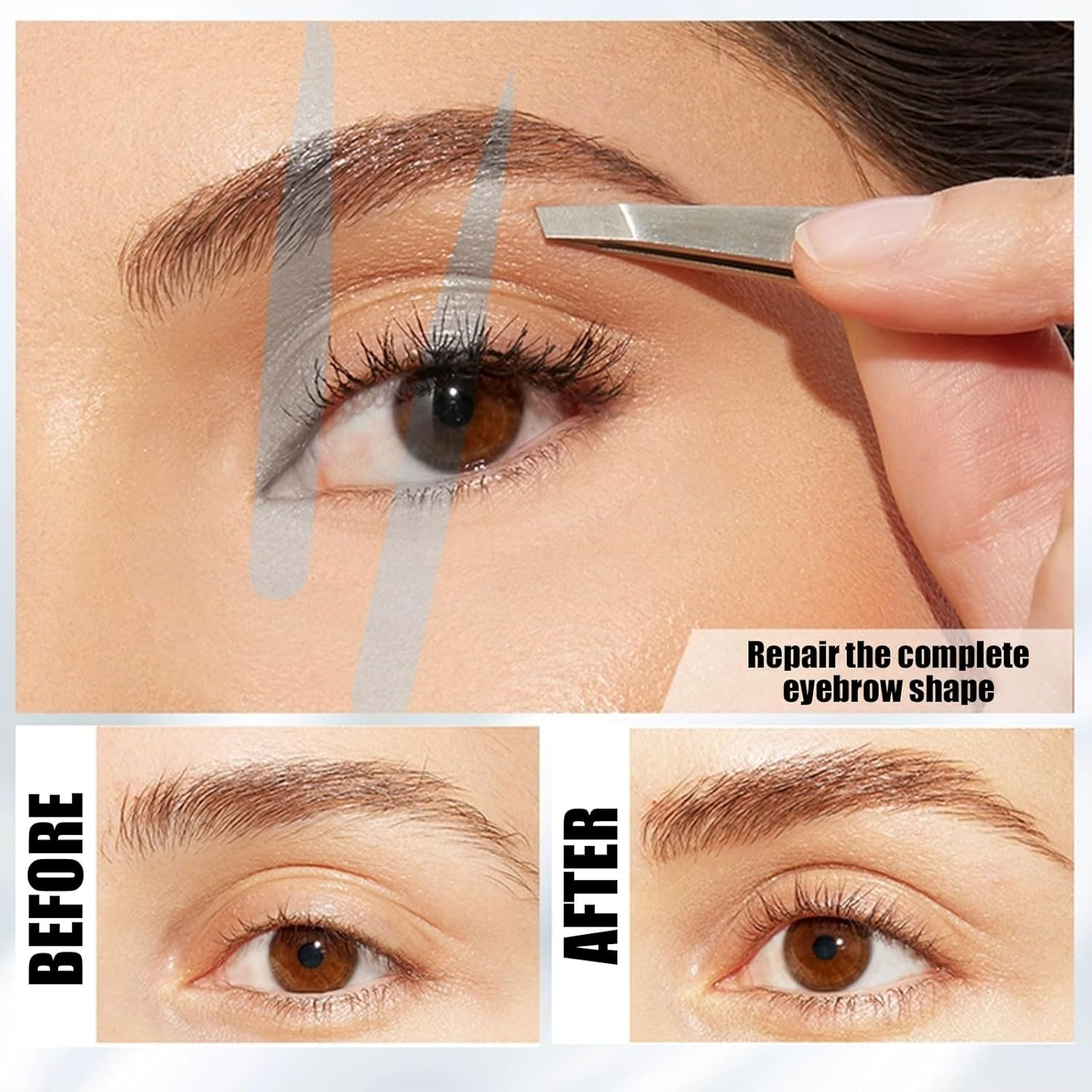 RIBHNXHI Stainless Steel Slant Tweezer Silver Eyebrow Tweezers for Eyelash Extensions and Makeup Professional Tools image number 3