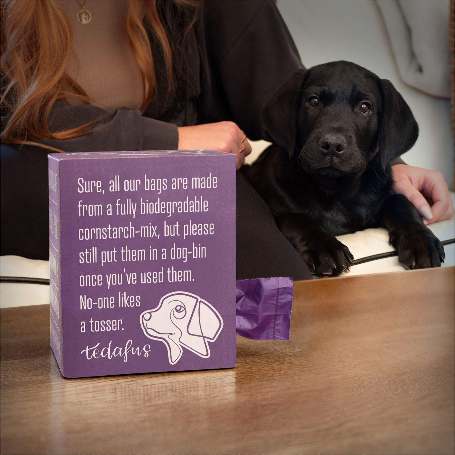 TEDAFUS Dog Poo Bags | 270 Eco Biodegradable Poop Bags | 18 Thick Dispenser Refill Rolls with Tie Handles for Dogs | 15 Strong Bags per Roll | 100% Leak-Proof Unscented Sustainable Sacks (Black) - Purple image number 6