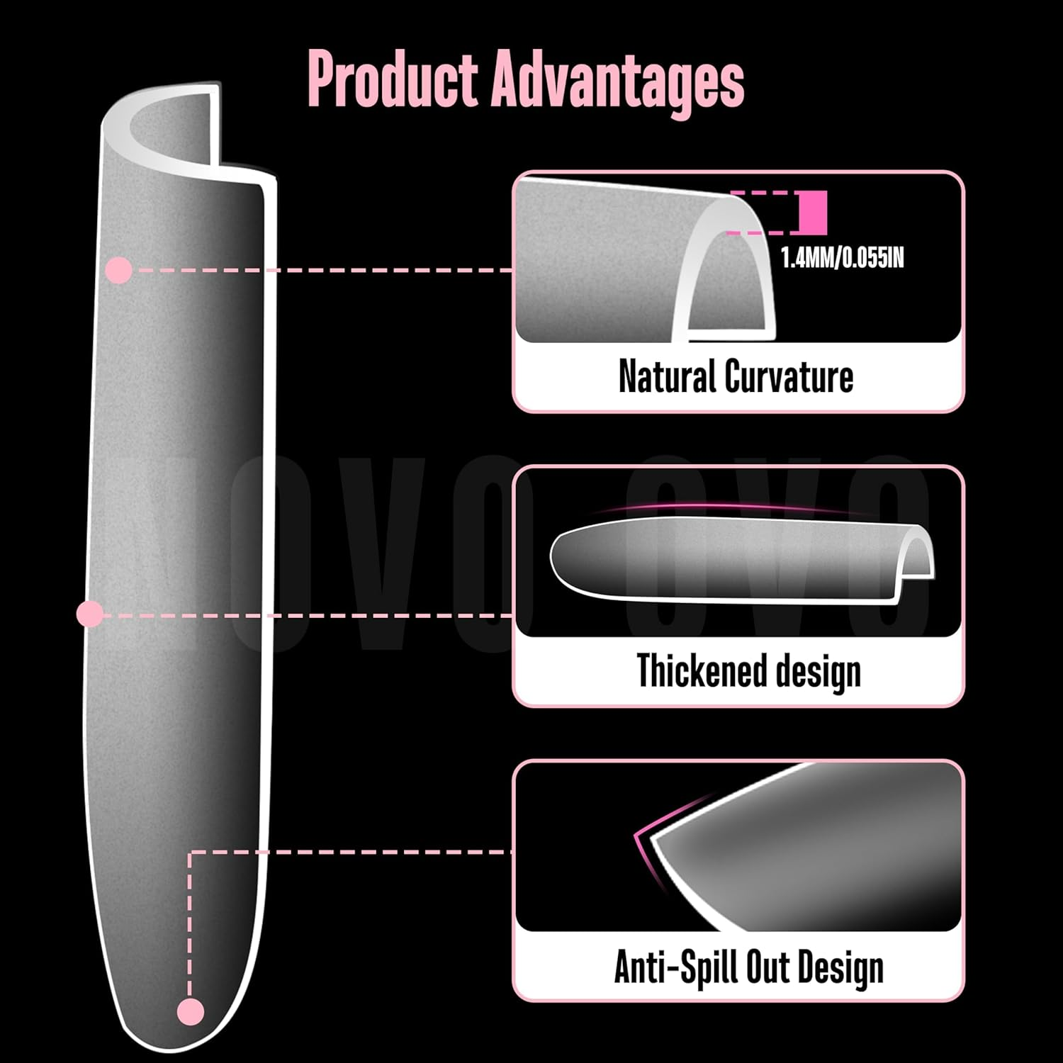 NOVO OVO Sharp Square Long Nail Tips, Press On, Natural (Not Sculpted), No C Curve, Soft Gel Double Matte Clear Artificial Extension, Full Cover for Salon DIY, 15 Sizes, Pack of 180