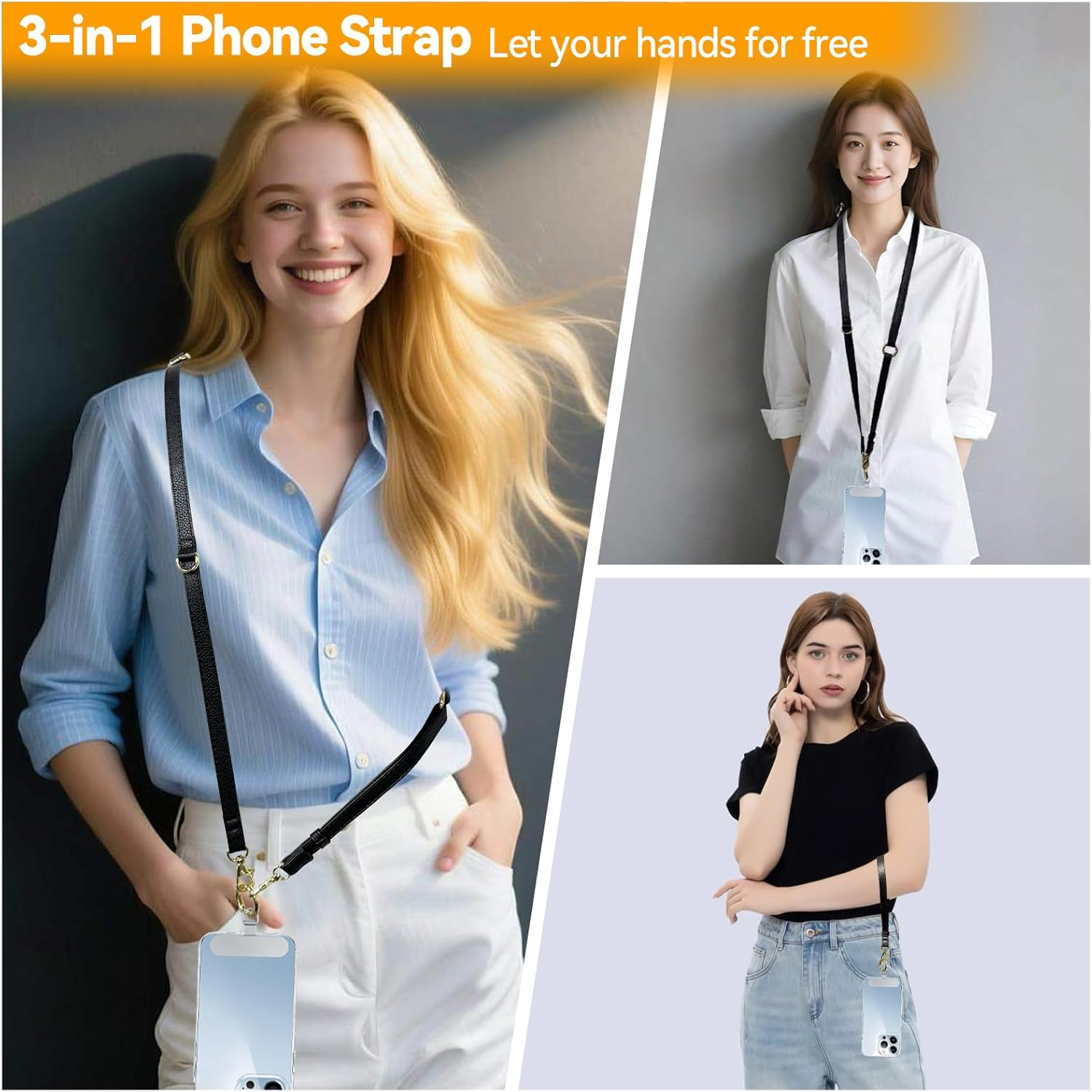 Casecond Clip and Go Phone Strap Crossbody Wrist 2 in 1 Leather Lanyard with Tether Hanging Loops Anti-Theft - Brown image number 7