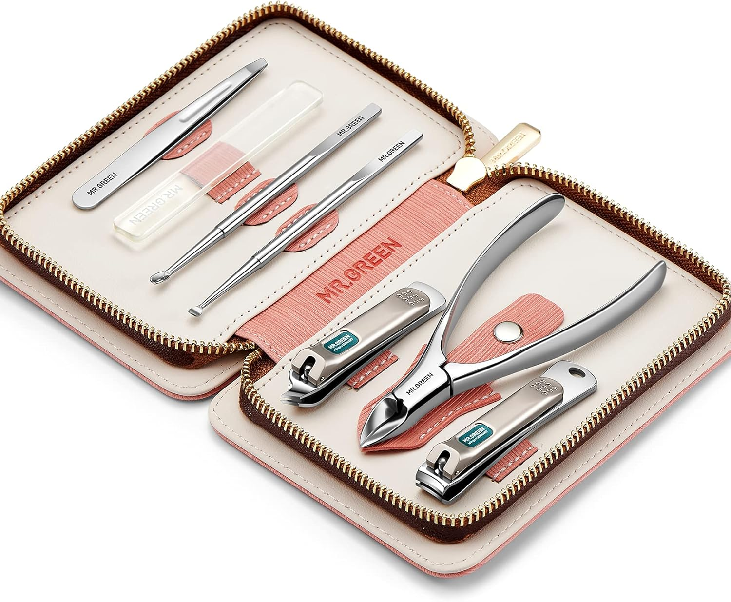 MR.GREEN 7 in 1 Manicure Sets Personal Care Tools Professional Stainless Steel Nail Clippers Pedicure Set Manicure Set with PU Leather Case