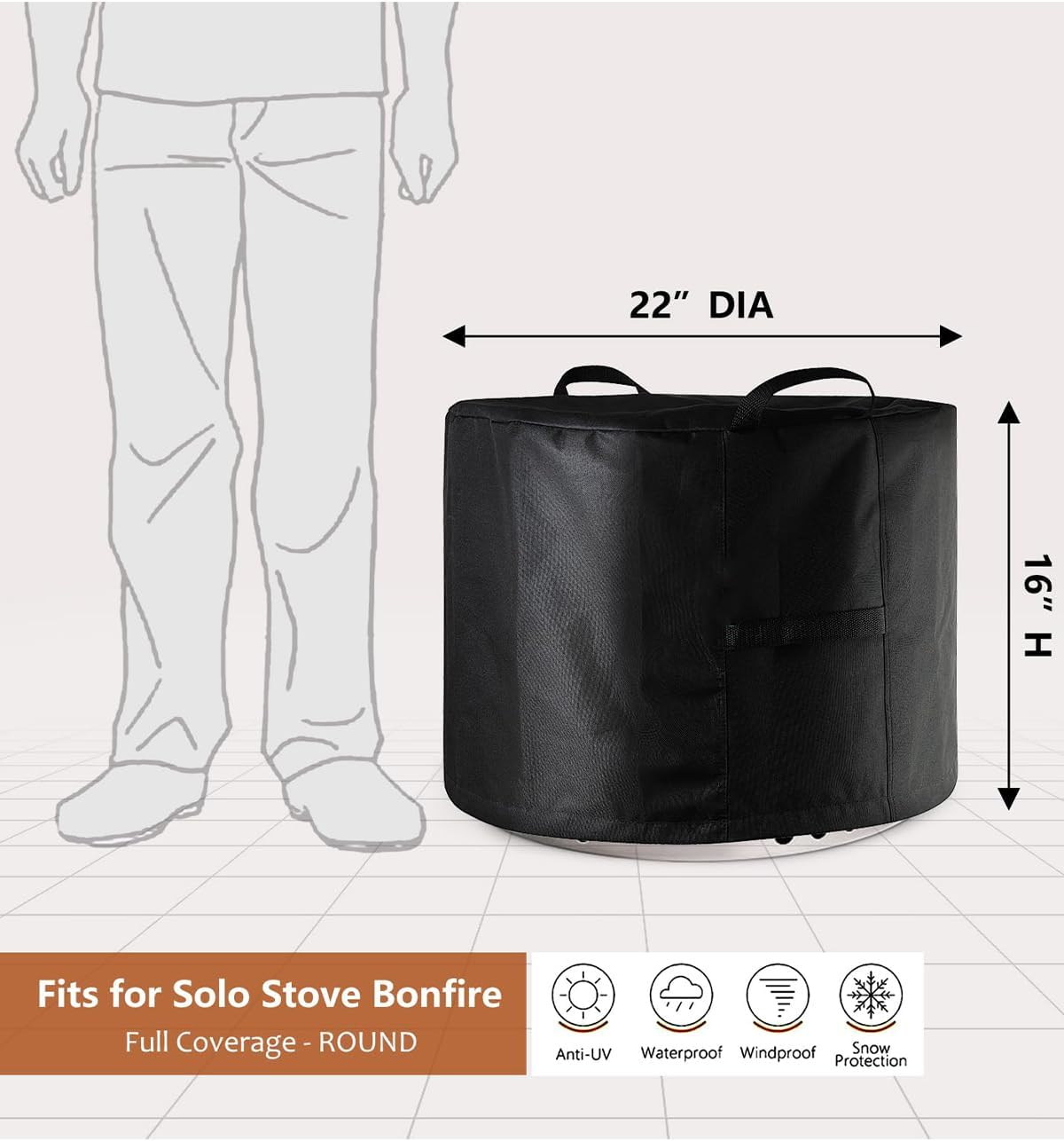 Sheechung Fire Pit Cover for Solo Stove Bonfire 22"D X 16"H Outdoor Smokeless Firepit-Round Waterproof 600D Polyester Shelter,Air Vents,Anti-Uv&Tear Resistant-Fits 19-22 Inch Gas Fire Pits/Table Black image number 3