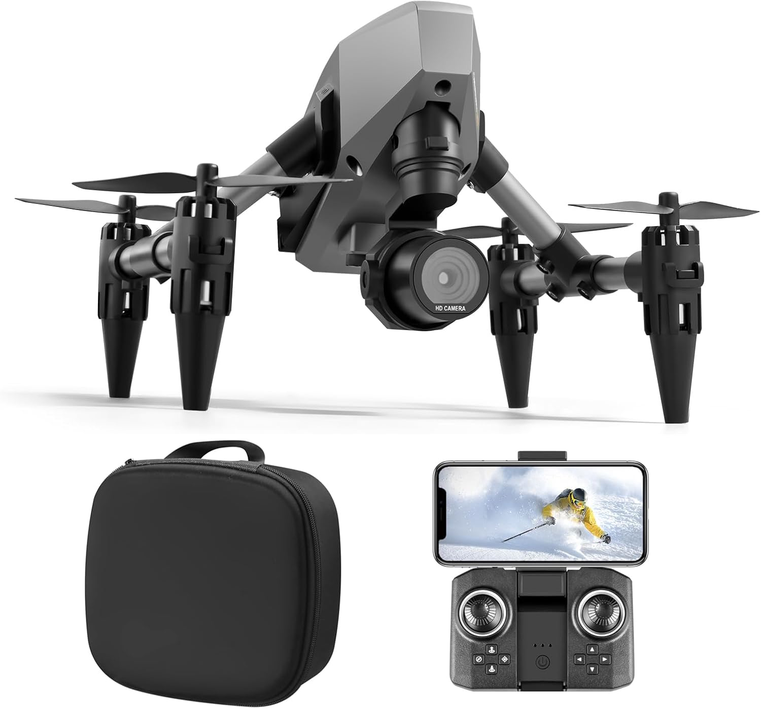 Bargainpop Foldable Mini Drone with HD Camera Dual Lens 2.4G Wifi FPV RC Quadcopter Optical Flow Localization Gesture Control with Carry Case Photography Drone with 3 Batteries image number 1
