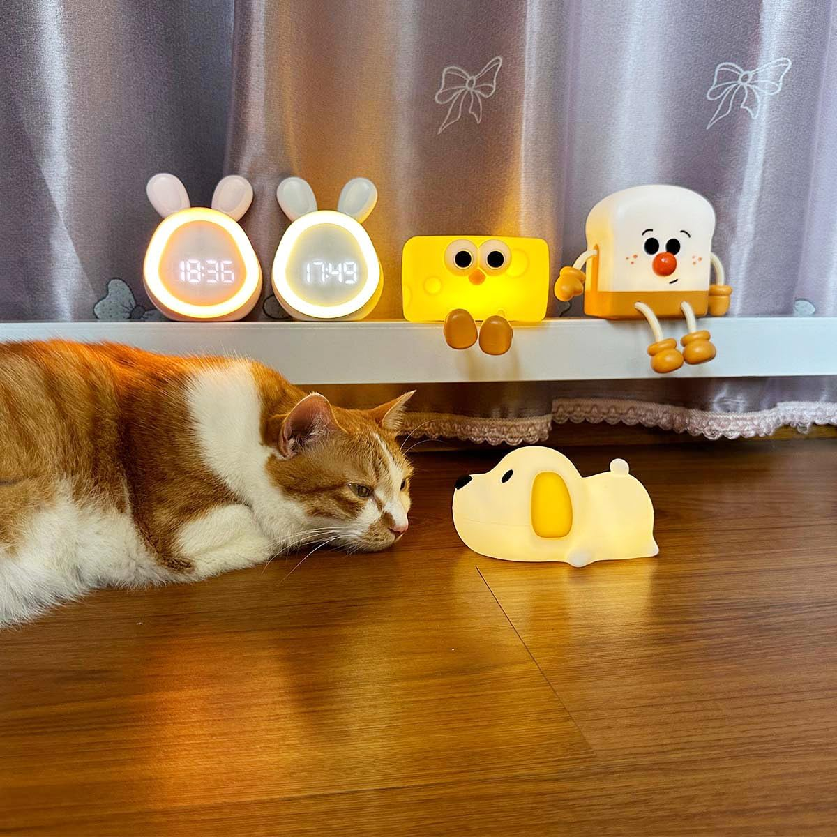 Bunny Alarm Clock Night Light for Kids with Temperature Brightness Adjustable and Time Display, Rechargeable, Timing Function, Non-Flickering Eye-Caring LED Warm Light (Light Pink) image number 4