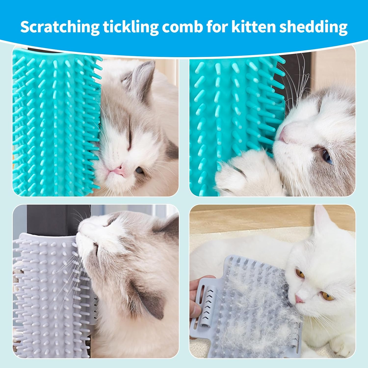 2 Pack Cat Self Groomer, Rubber Table Corner Face Wall Scratcher, Soft Pet Chin Head Grooming Brush Comb for Indoor Kitten Puppy Relaxing Bathing Cleaning, Gray - Green image number 4
