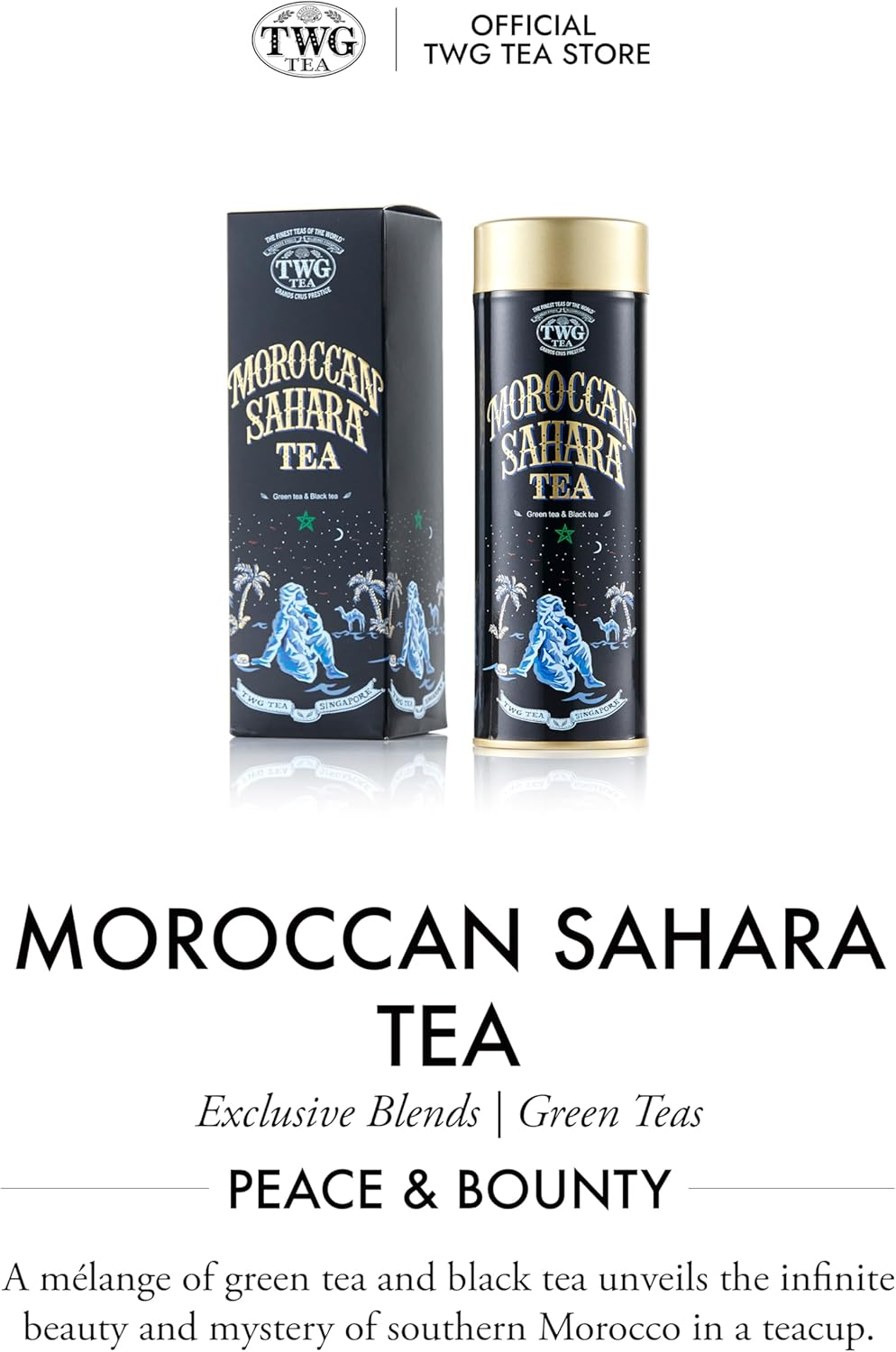 TWG Tea | Moroccan Sahara Tea | Green & Black Tea | Rose Petals, Nuts & Spices | Haute Couture Tin, 100G | Gift Set